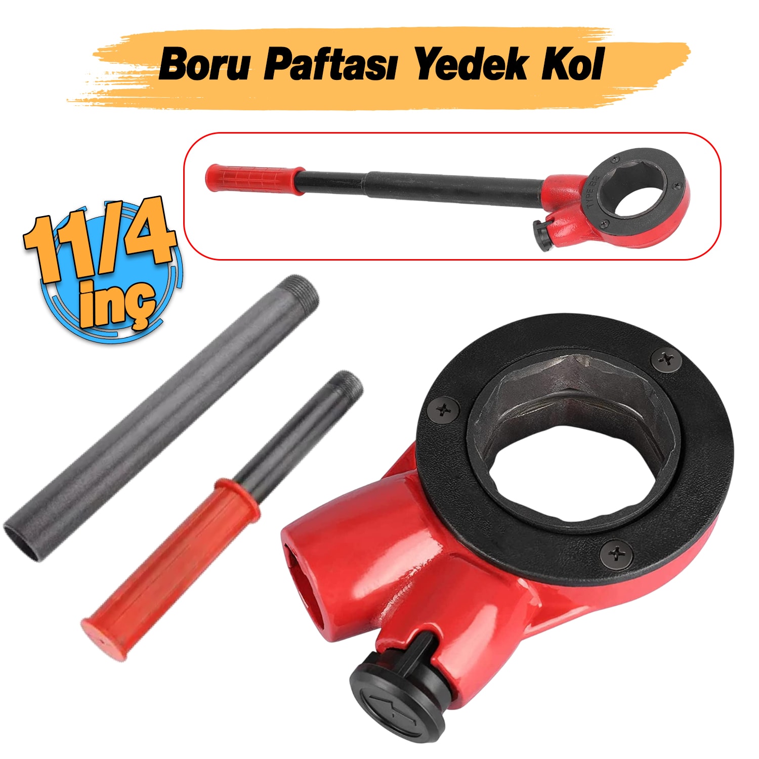Manuel Diş Açma Pafta Kafası Tutucu 11/4" Boru Yedek Kolu Uzun Sap Çek Çevir Bırak Sağa Sola Dönerli