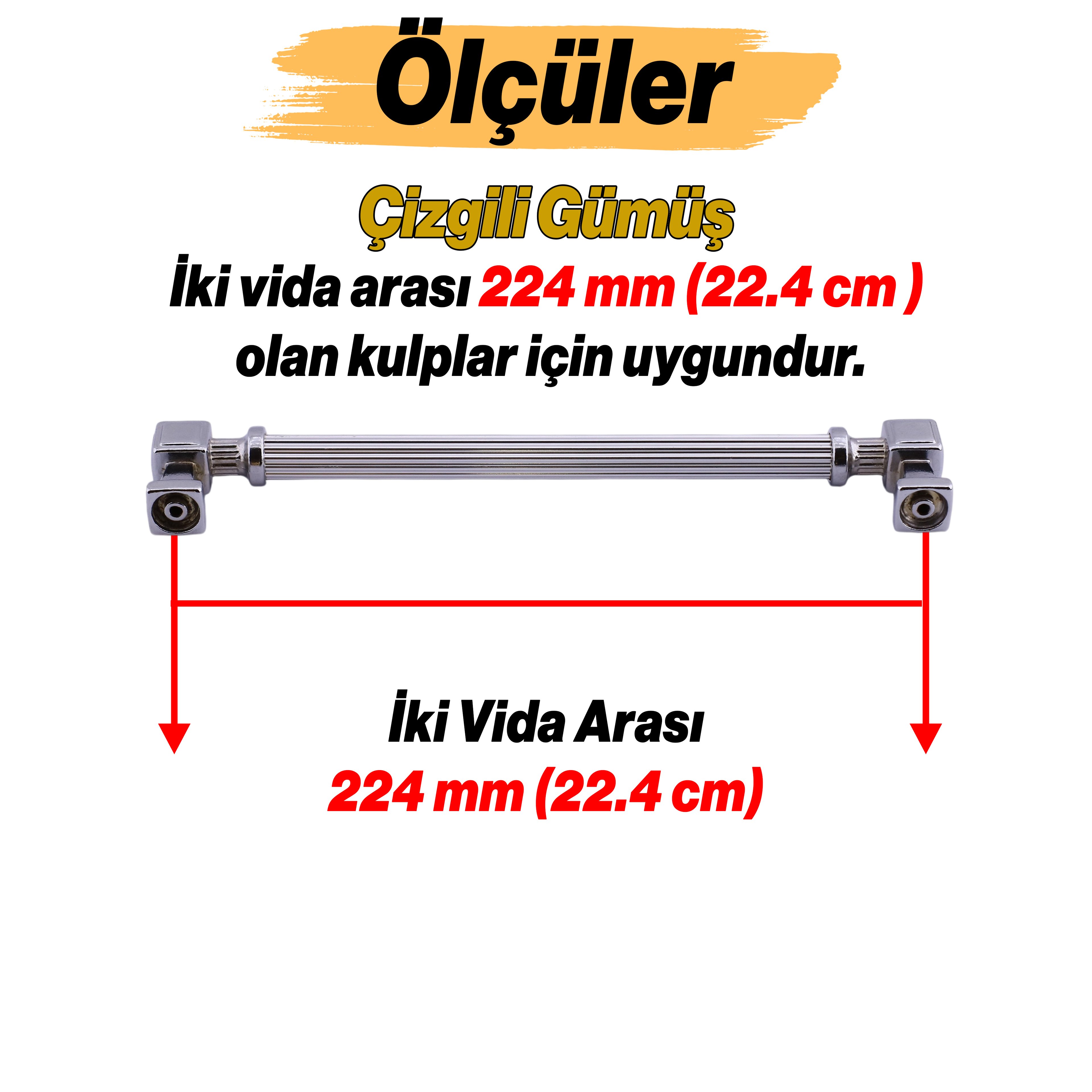 Talas 224 mm Çizgili Krom Renk Metal Kulp Mobilya Çekmece Mutfak Dolabı Dolap Kulpları Kulb 22.4 cm