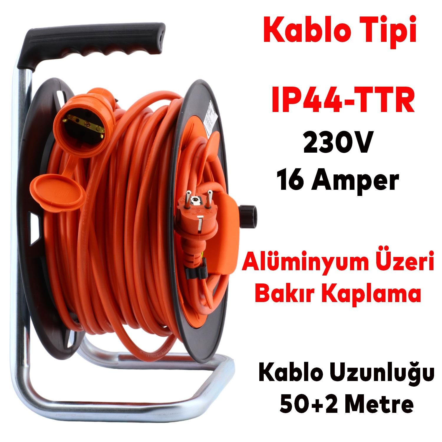 Bylion Makaralı Seyyar Kablo Uzatma Kablosu 3x1.5 mm TTR Kablo 50+2 Metre