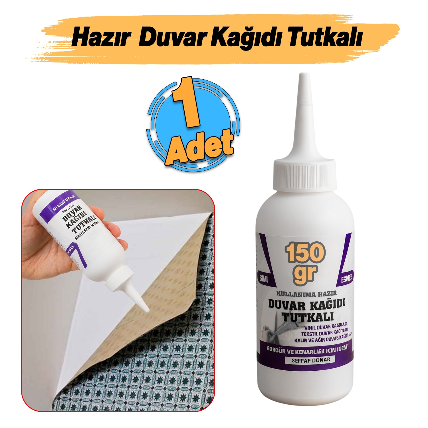 Hazır Duvar Kağıdı Yapıştırıcısı (150 gr) Şeffaf Sıvı Tutkal Vinil Bordür Tekstil Kağıtları Yapıştır