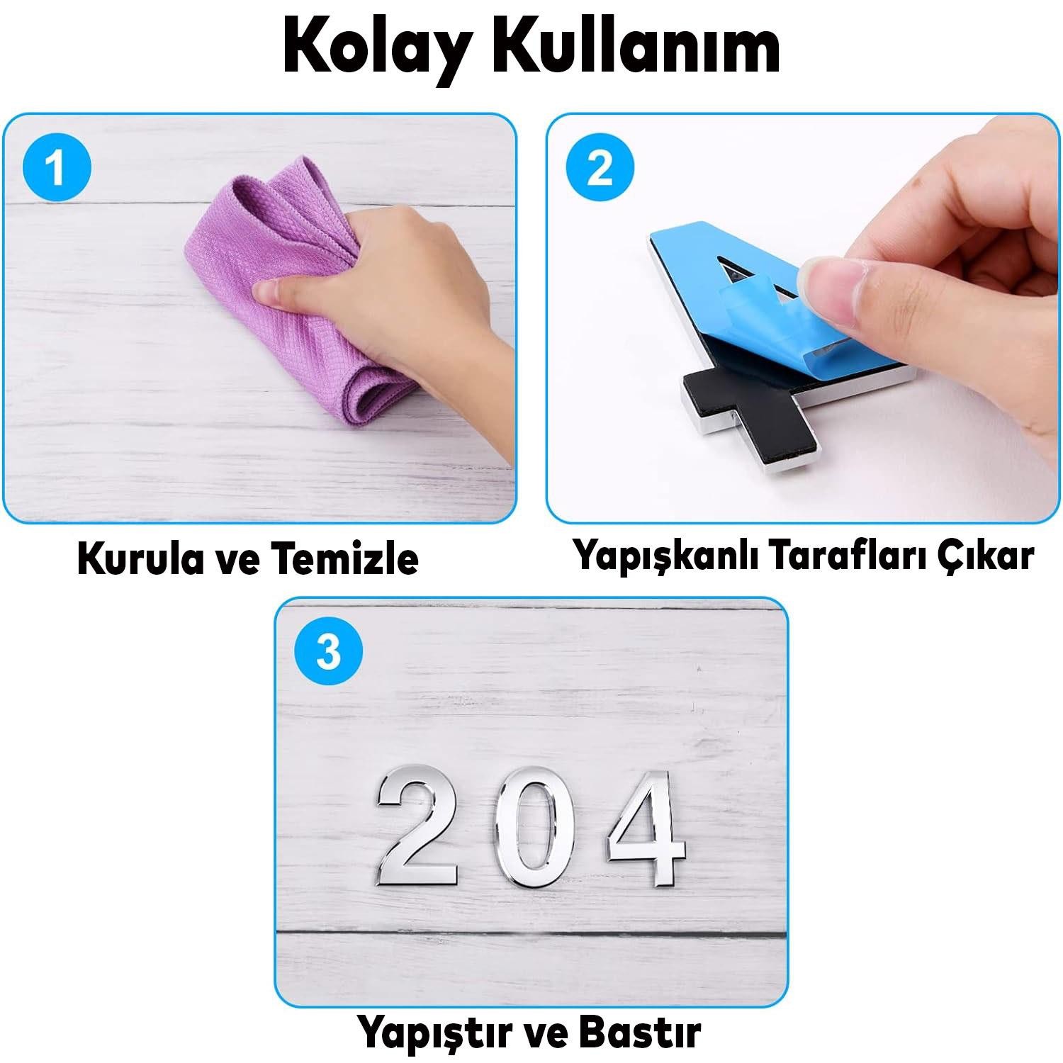 Kapı Numarası Yapışkanlı Parlak Krom Numaraları 37.5 mm 4 Numara Rakam Sayı