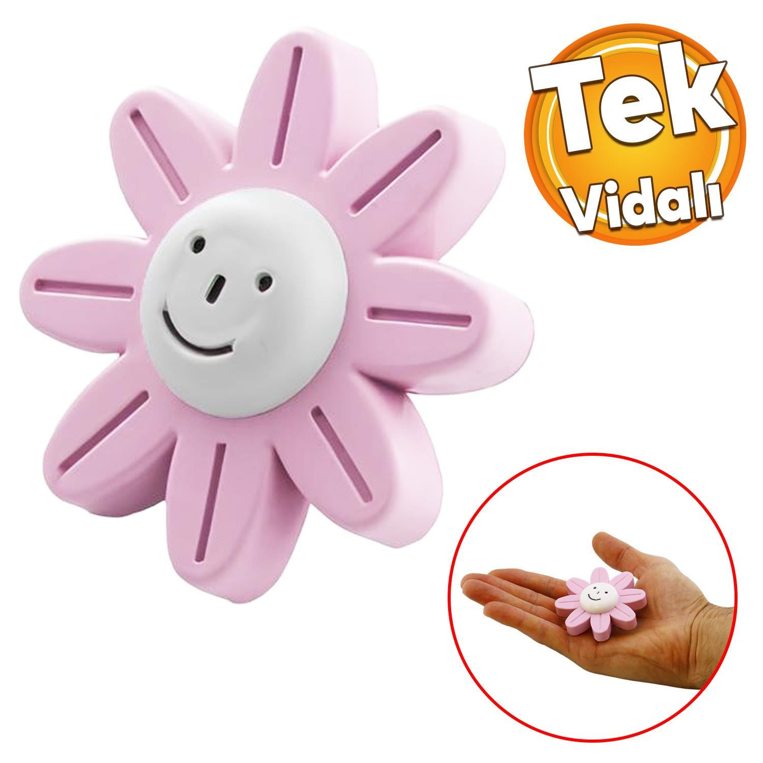 Plastik Papatya Gülücüklü 5 ADET Pembe Renk Mobilya Çoçuk Odası Dolabı Kapak Kulpu Çekmece Kulbu