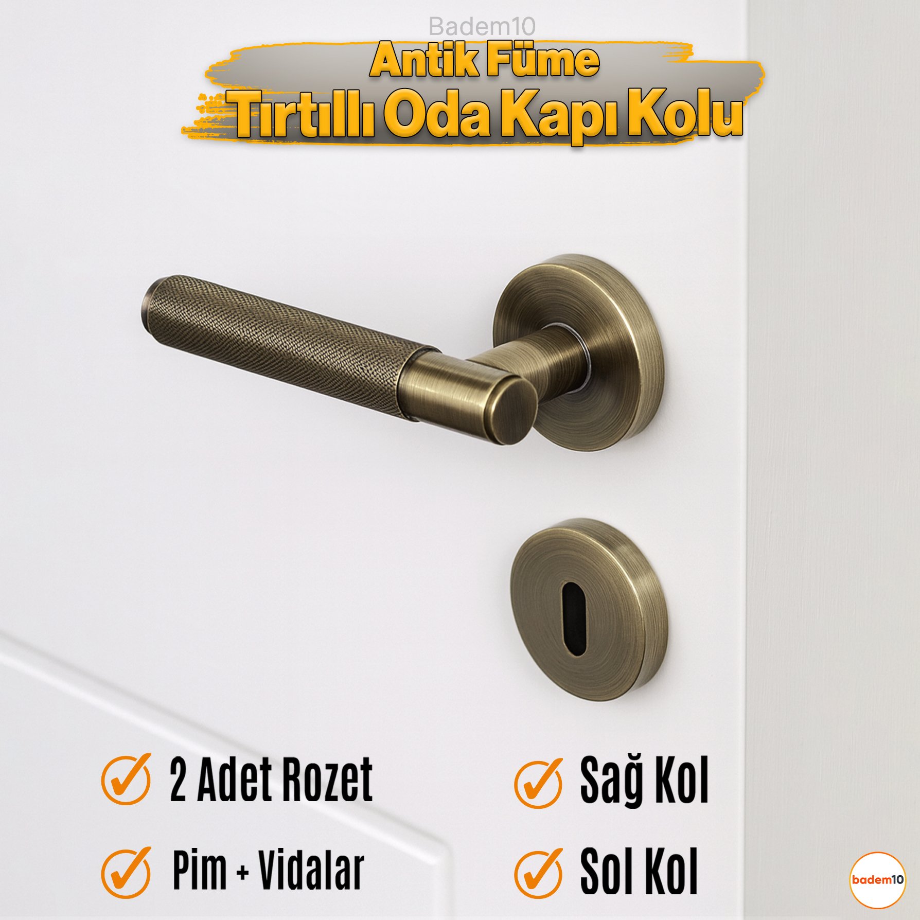 Antik Füme Wc Banyo Tipi Kapı Kolu Rozetli Sağ Sol Uygun Modern İç Kapı Kilitli 1 Takım