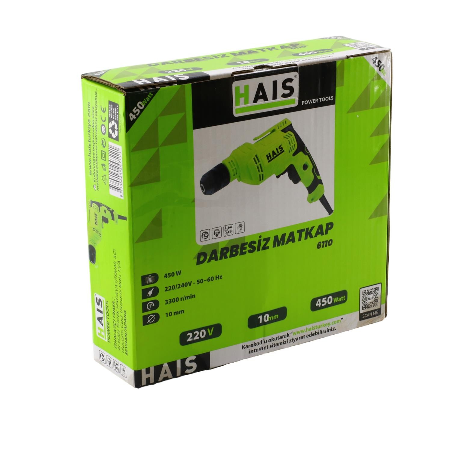 Haıs 6110 Darbesiz Elektirikli Matkap 10mm Mandren Delici 450W Yeşil