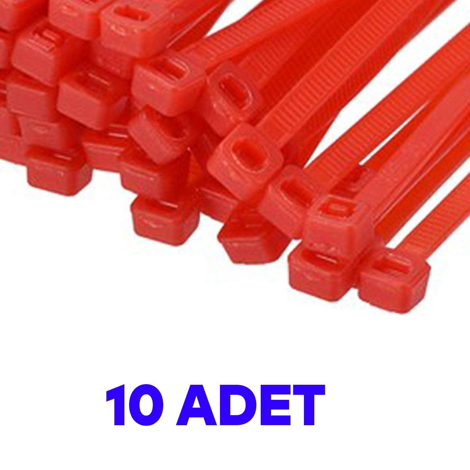 Cırt Kelepçe Plastik Kırmızı Renk Kablo Zip Bağı Çok Amaçlı Bağlama 3.6x150 10 Adet