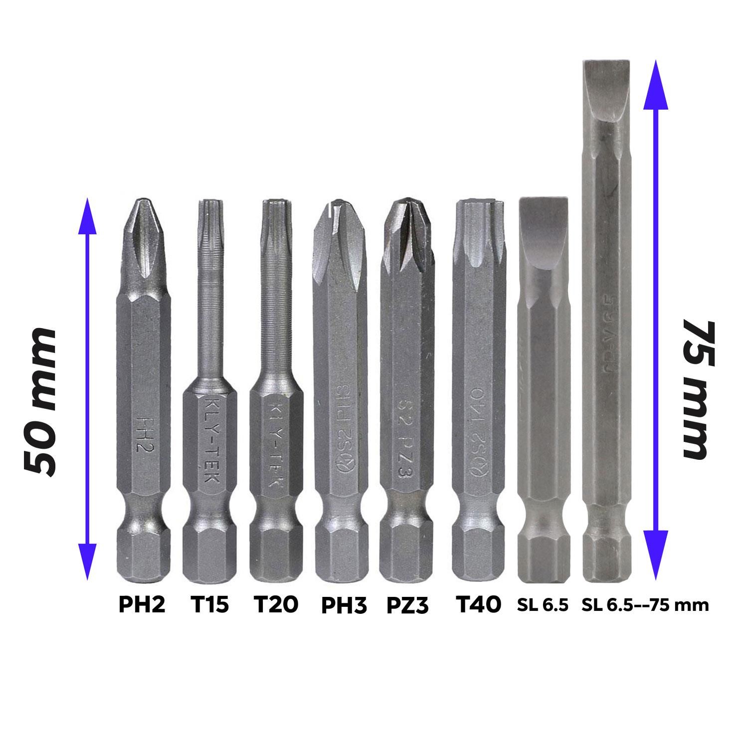 Klytek Matkap Bits Uç Vidalama Ucu Düz Yıldız Torx Uç (8 PARÇA)