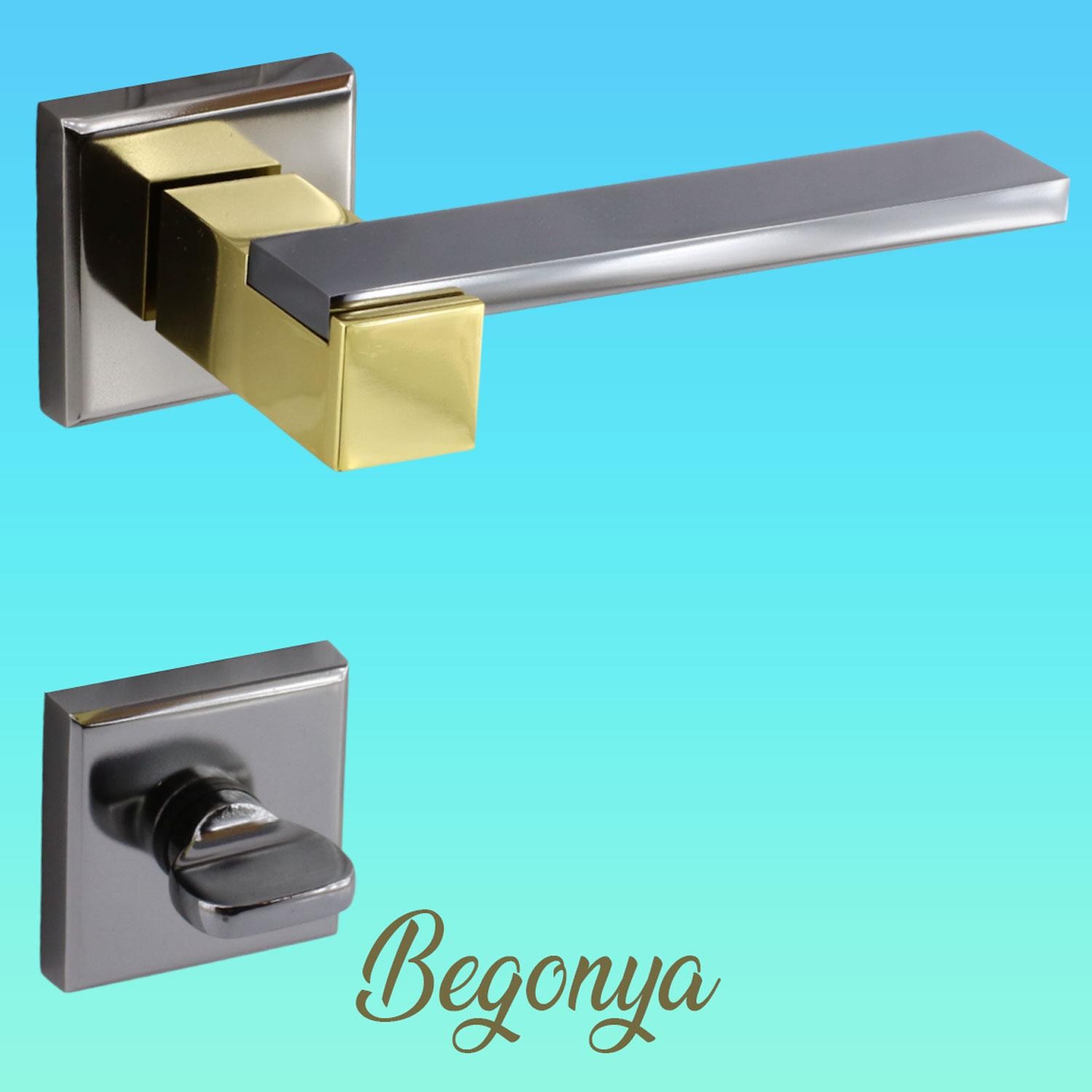 Begonya Lüx Füme Gold Kare Rozetli Wc-Banyo Uyumlu Kapı Kolu Sağa ve Sola Uygun Kapı Kolları 1 Takım