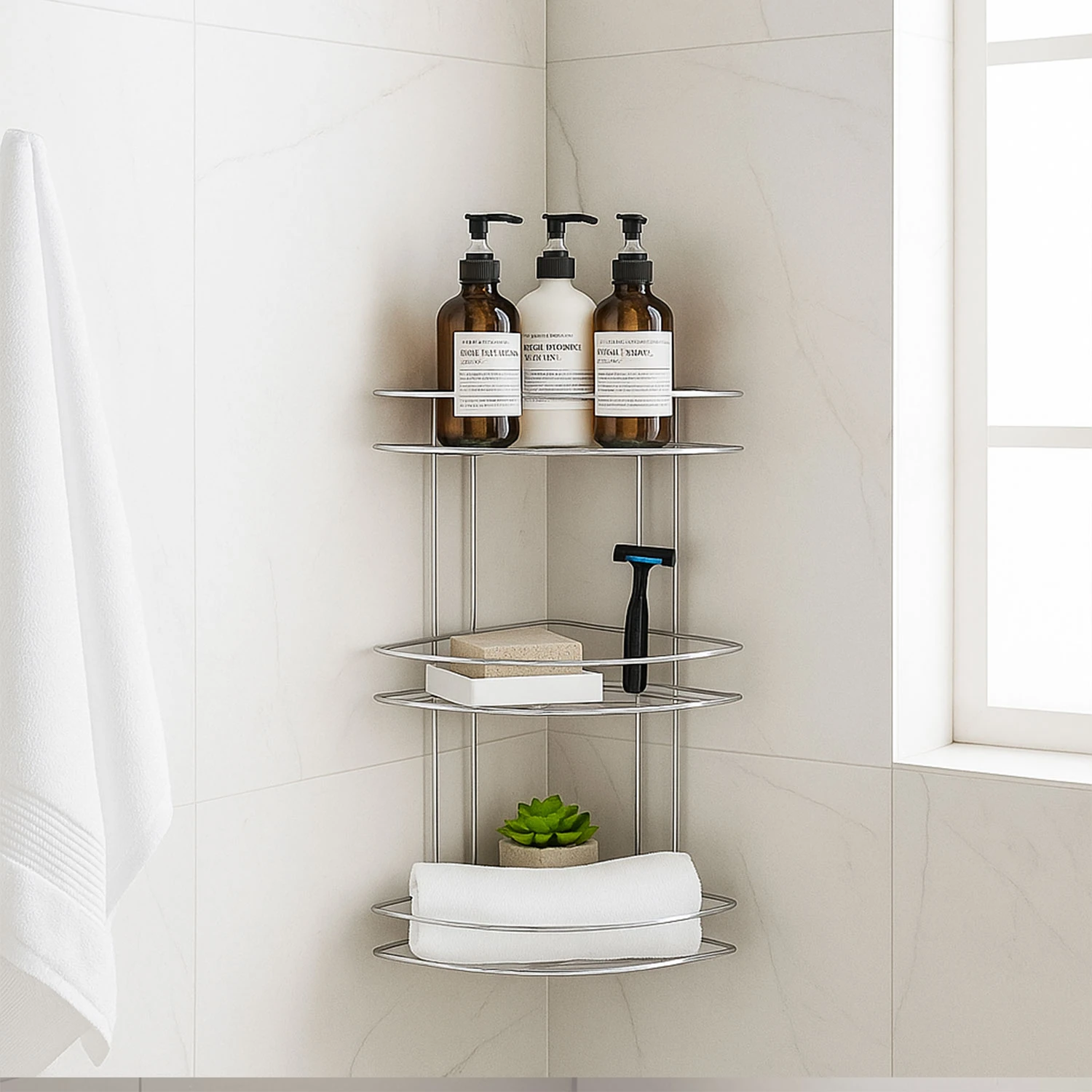 Banyo Duş Köşe Rafı Üç Katlı Krom Şampuanlık Paslanmaz Metal Duvar Tipi Düzenleyici Organizer