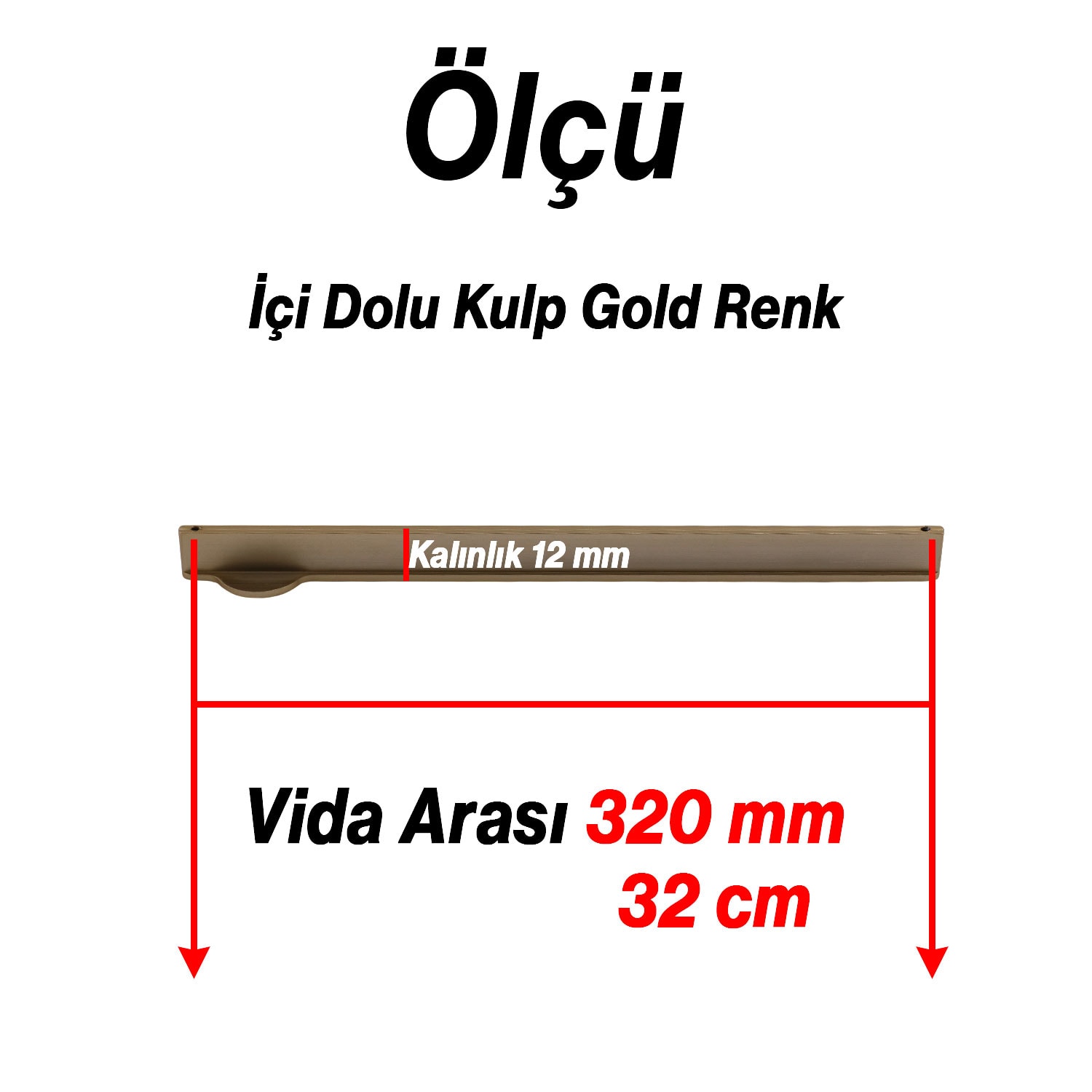 Efes Soft Altın Çekmece Kulpu 320 mm Uzun Metal Mobilya Dolap Çekmece Kulbu Modern Dekoratif Tasarım