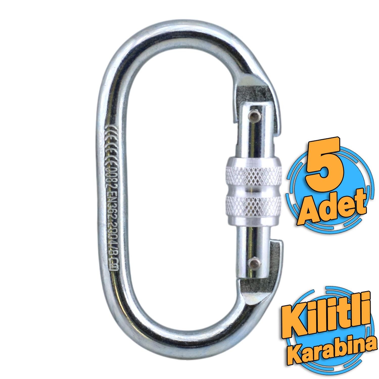 5 Adet Oval Karabina Kilitli 10 mm Kanca Paslanmaz Çelik Kilit Tırmanma Kamp Ekipman Tırmanış Askı