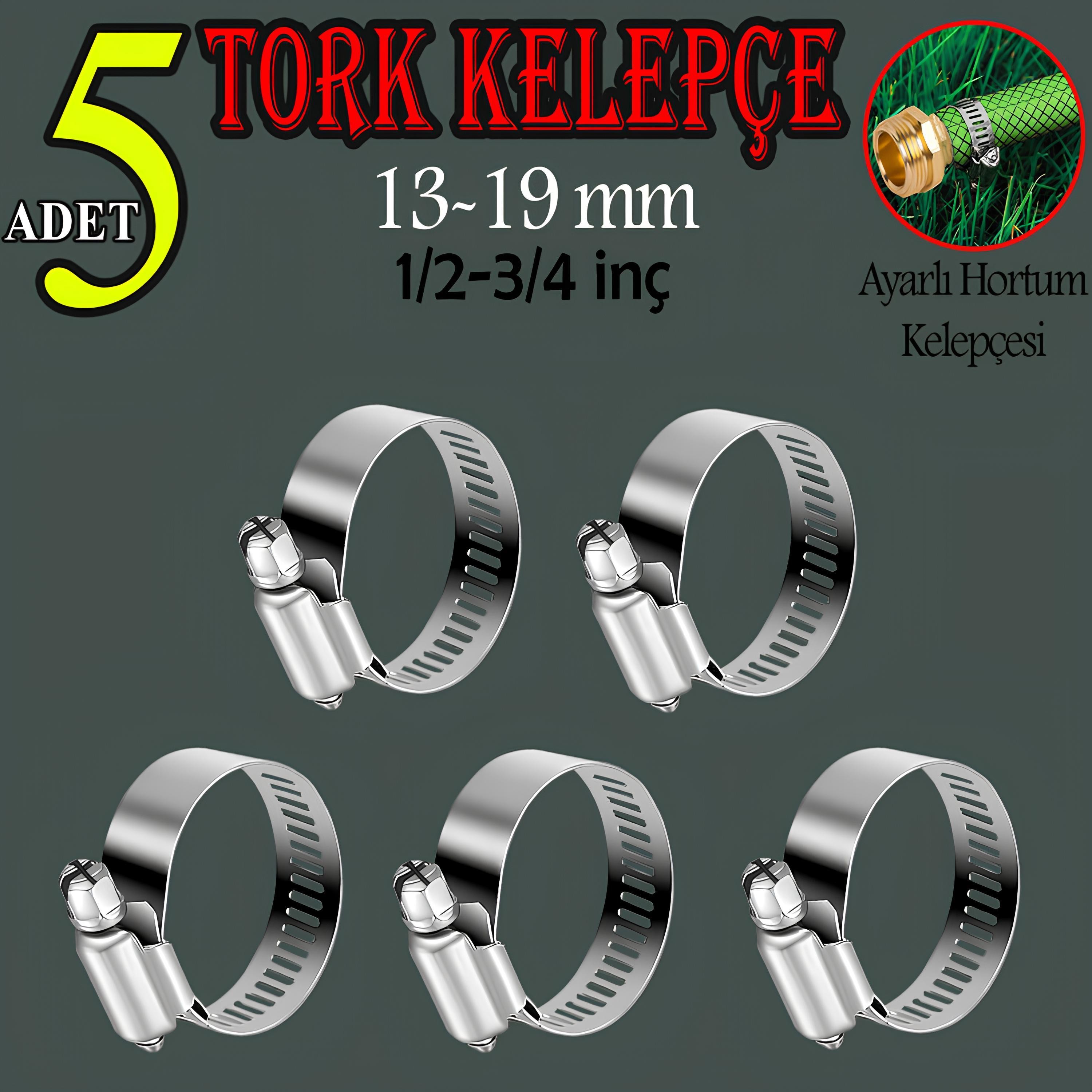 Hortum Kelepçesi Tork Ayarlı 13x19 mm Paslanmaz Çelik Boru Metal Kelepçe Ayarlanabilir klips 5 ADET