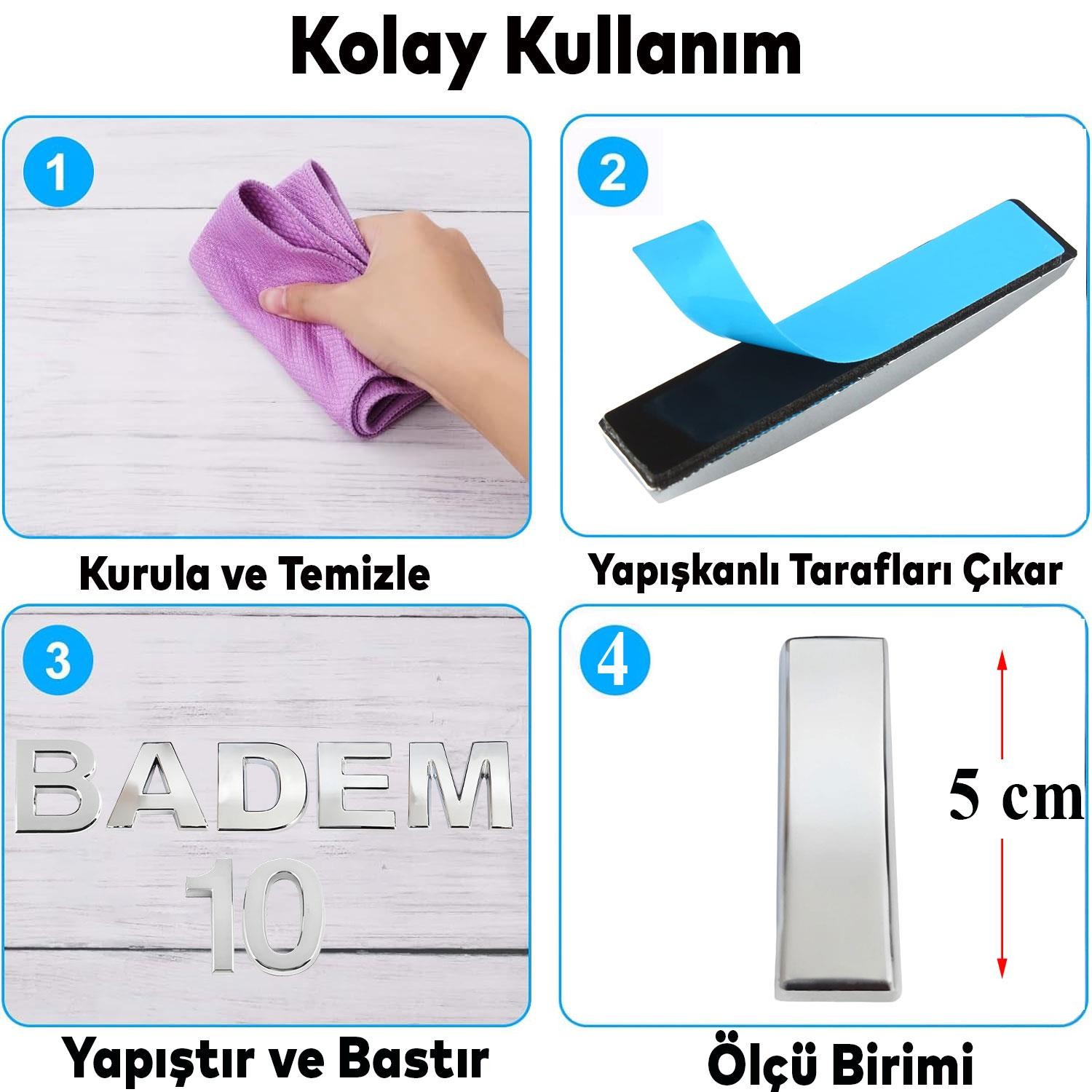 Harf Yapışkanlı I Harfi 5 cm Kapı Oda Posta Kutusu Oto Araç Harfi Yazısı Parlak Krom Gümüş 