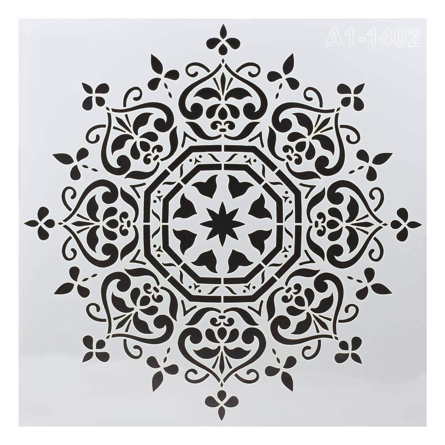 Stencil Duvar Boyama Şablon Tasarım Mandala Desen Tekrar Kullanılabilir 30x30 cm
