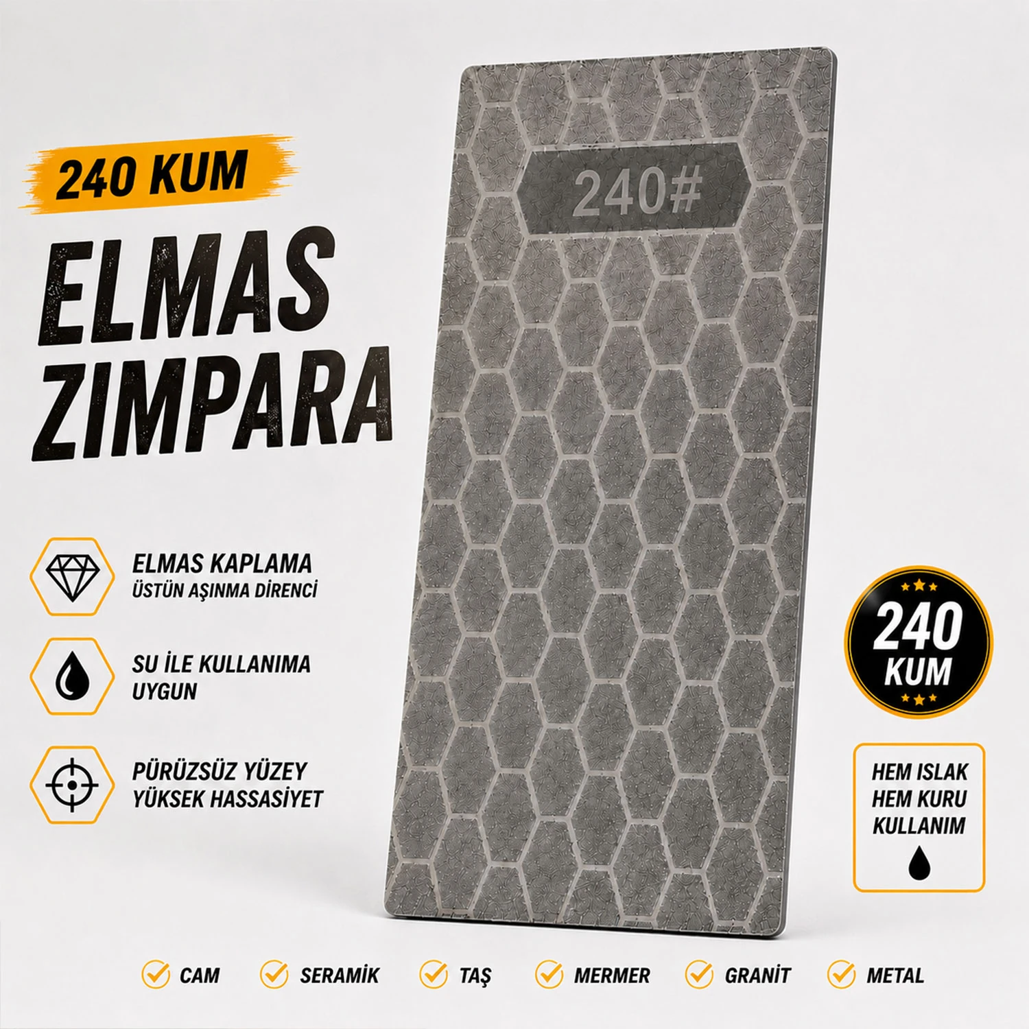 Elmas Zımpara Diski 240 Kum P240 Seramik Granit Mermer Taş Yüzey