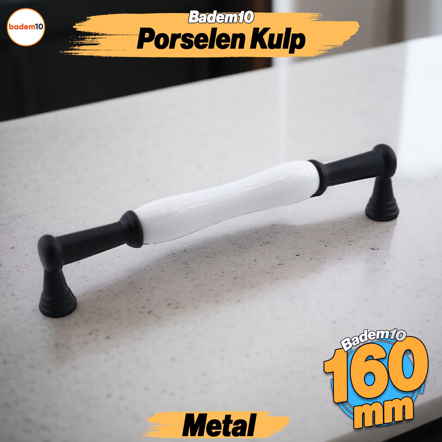 Anav Porselen Kulp 160 mm Mobilya Çekmece Mutfak Dolabı Dolap Kapak Kulpları Kulb Kulpu Siyah