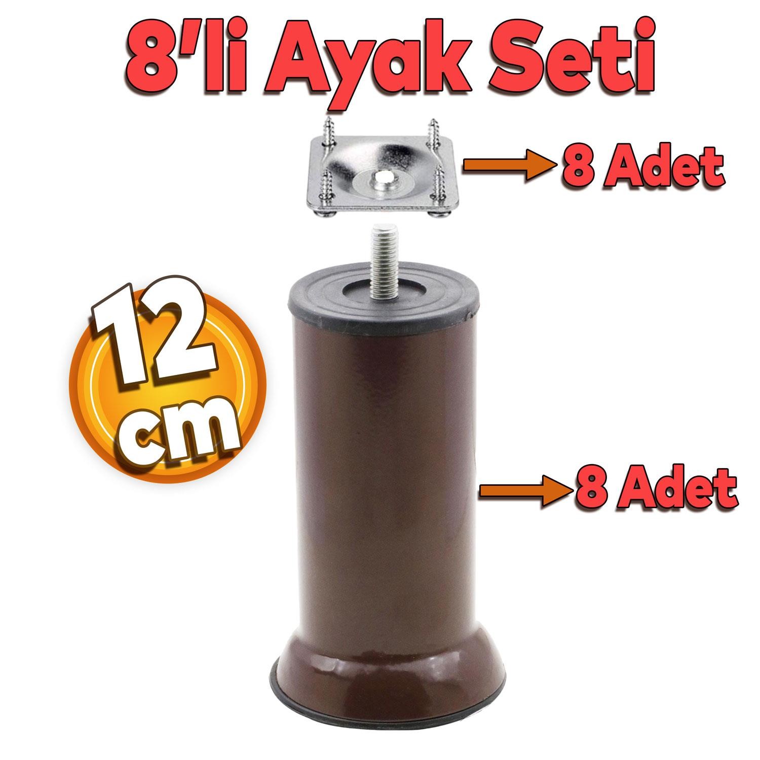 Mobilya Kanepe Baza Koltuk Destek Ayağı M8 Civata 12 Cm Kahverengi Ayakları Bağlantı Aparatı 8li Set