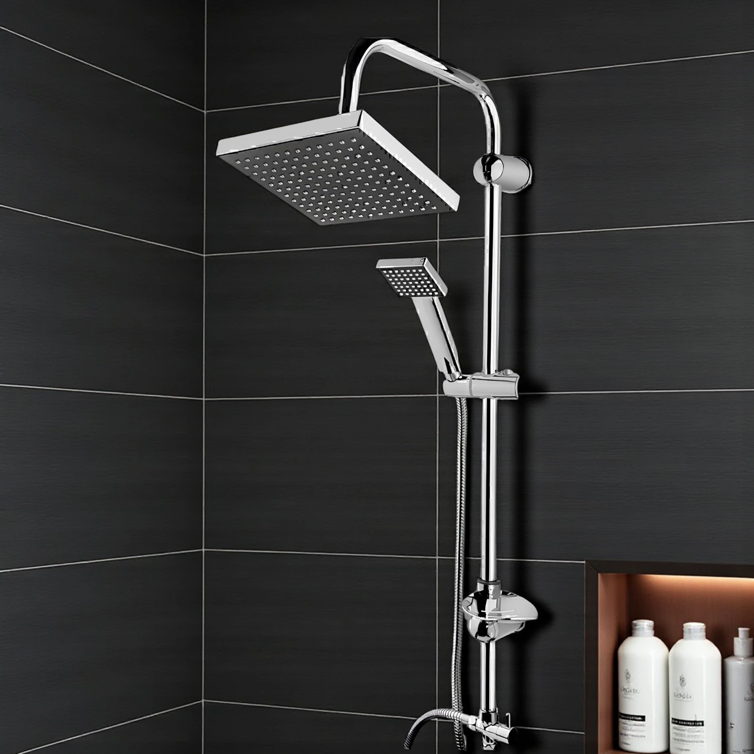  Klasik Kare Robot Duş Seti Tam Takım Parlak Krom Standart Yağmurlama Başlık Sabunluklu Duşu Sistemi