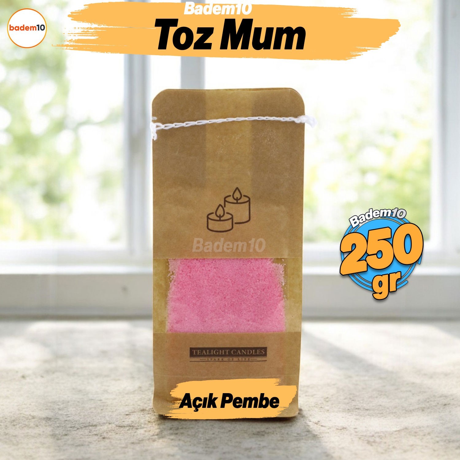 Toz Mum 250 Gr Dekoratif Mumu Kandil Hediyelik Fitilli Mumlar Şamdan Açık Pembe Kokusuz