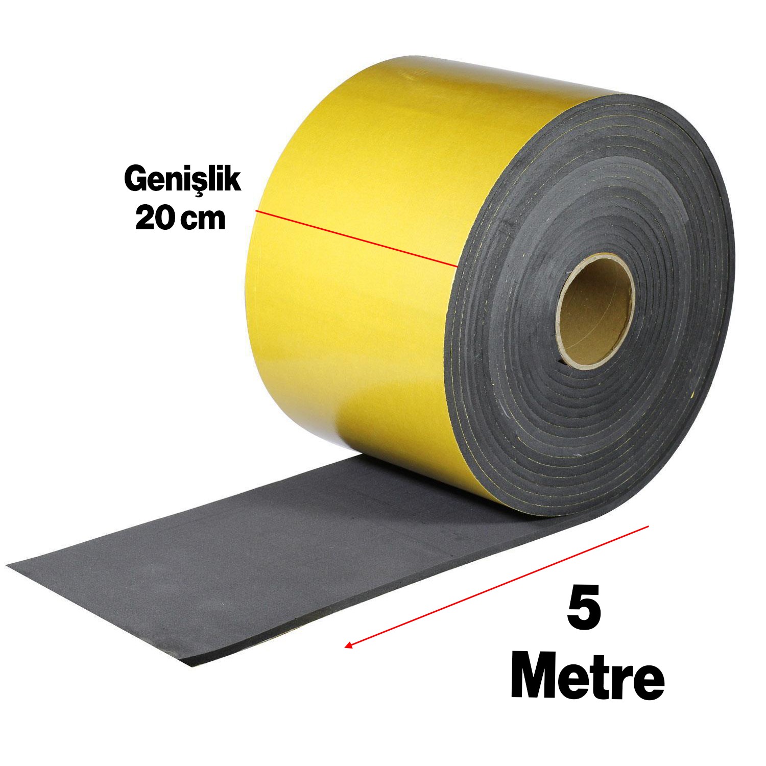 Yapışkanlı Araç Ses Isı Yalıtım İzolasyon Bandı En:20 cm Kalınlık:5 mm Uzunluk 5 Metre Kauçuk Sünger