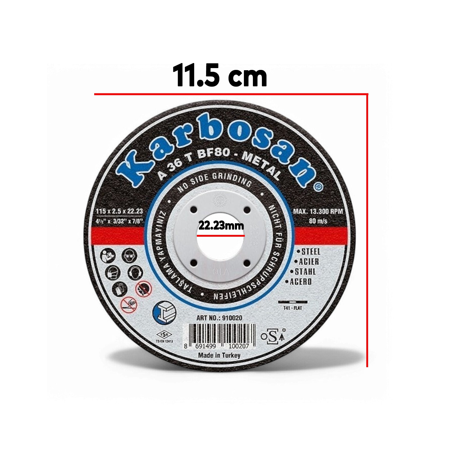 Karbosan Metal Kesici Taş Disk Taşlama Spiral Demir Kesme Diski 115x2.5x22.23 mm