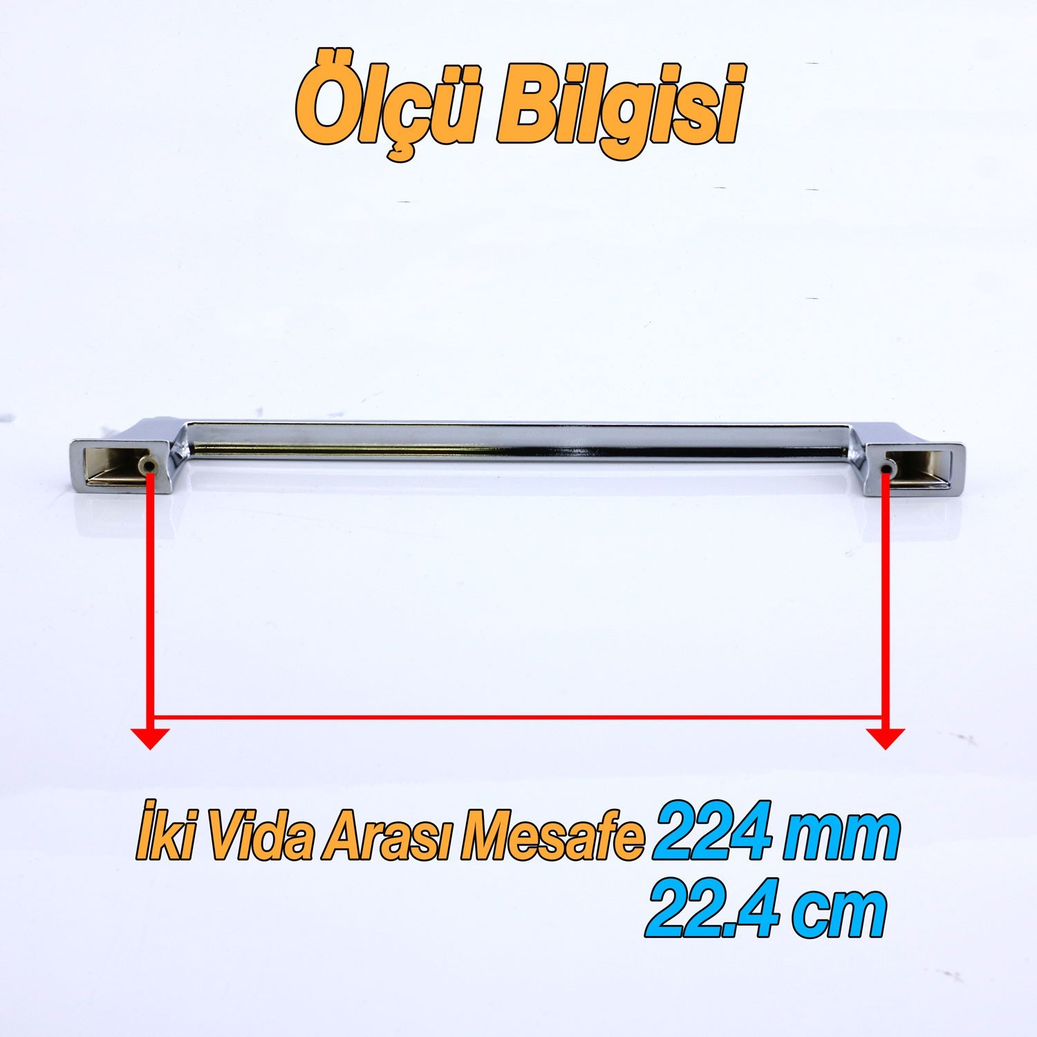 Mostar 224 mm Krom Gümüş Renk Metal Kulp Mobilya Çekmece Mutfak Dolabı Dolap Kulpları Kulb 22.4 cm
