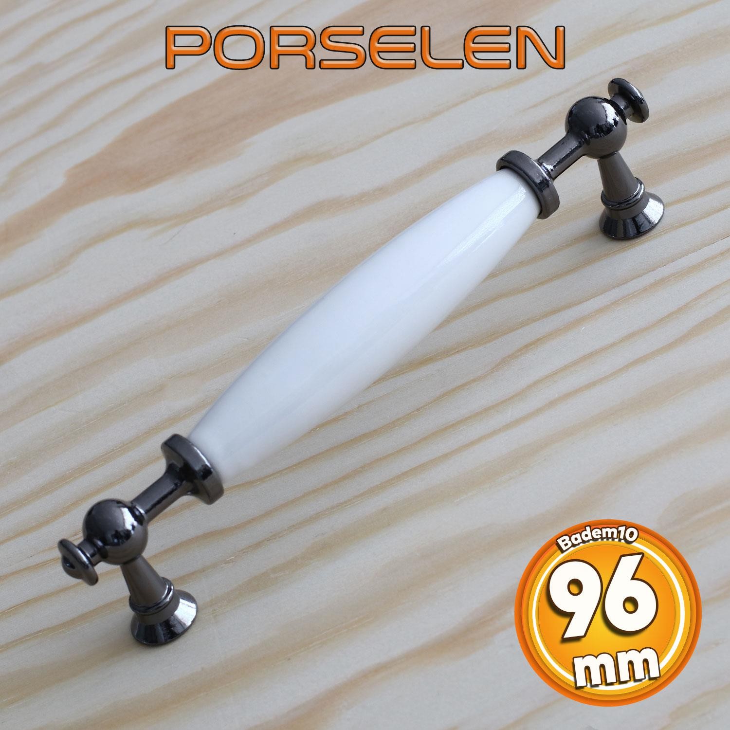 Gerçek Porselen Füme Beyaz 96 mm Kulp Mobilya Mutfak Kulplar Dolabı Dolap Kapak Kulpu Çekmece Kulbu