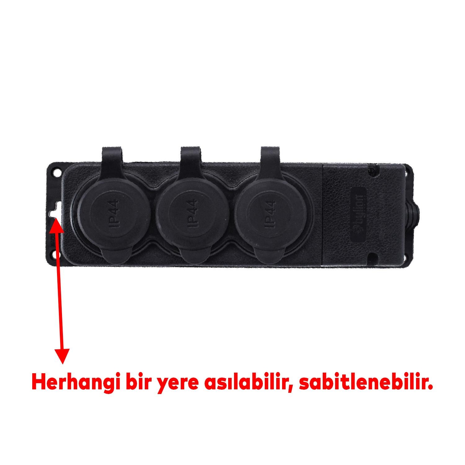 Bylion Sağlam Uzatma Monofaze Kauçuklu Bahçe Çoğaltıcı Dış Mekan Korunaklı Priz Kapaklı Siyah Grup 3'lü