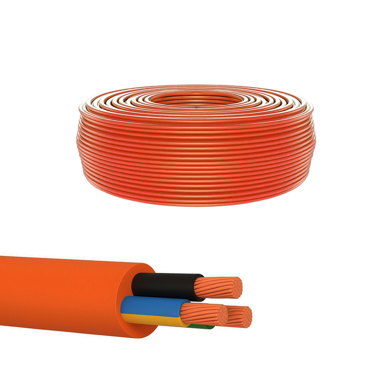 TTR CCA Çok Telli 3x1.5 mm 100 Metre Elektrik Kablosu Turuncu Renk Topraklı İletken Kablo H05VV-F