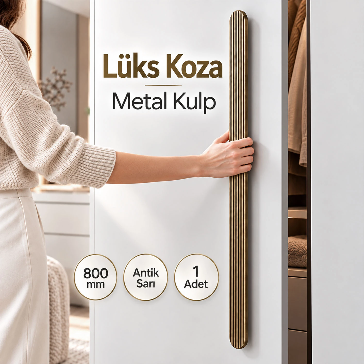 KOZA Antik Sarı Çekmece Kulp 800 mm 1 Adet Metal Dolap Kapak