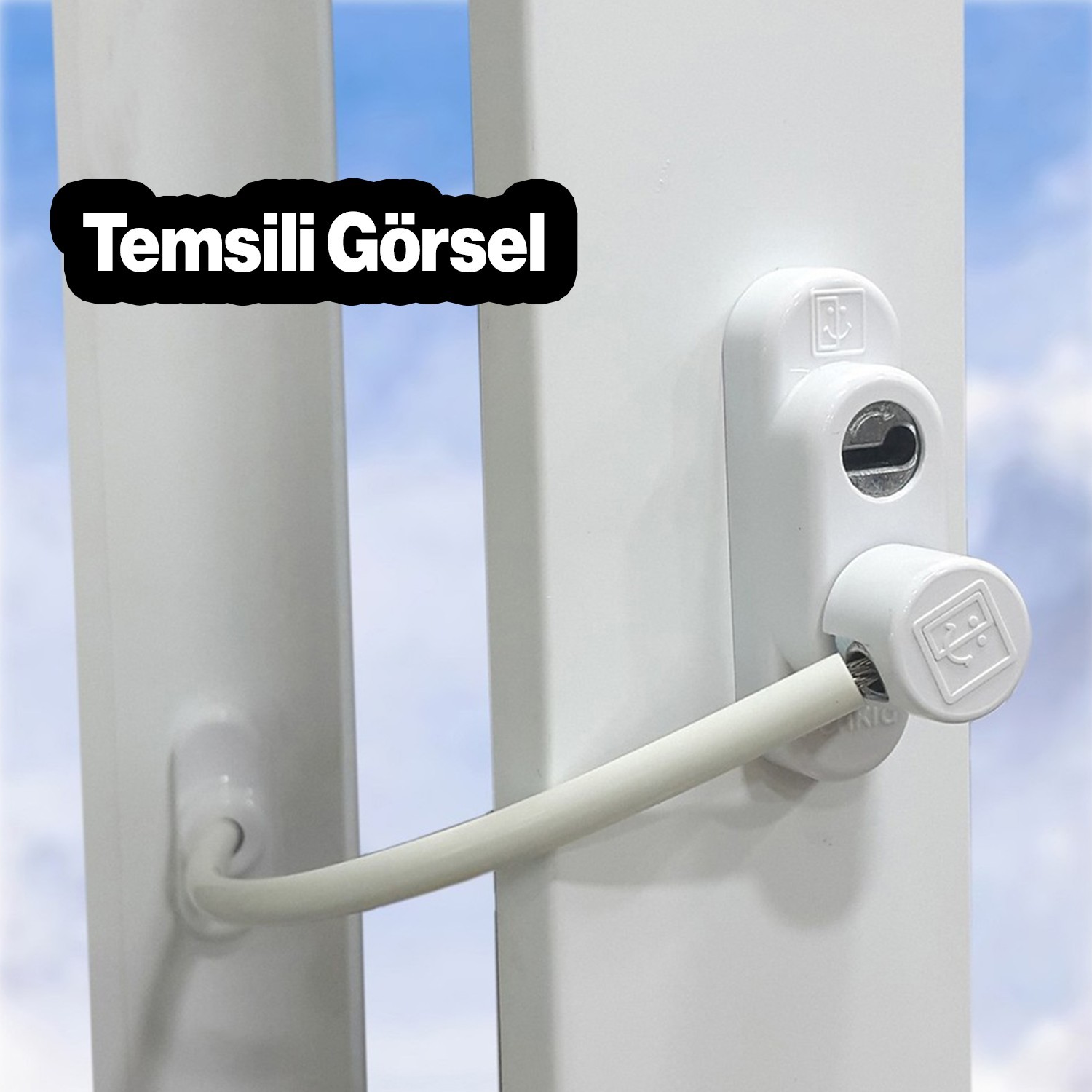 Çelik Halatlı Pencere Emniyet Kilidi Çocuk Pvc Mandalı Cam Hırsız Kilidi Beyaz Anahtarlı 1 Adet