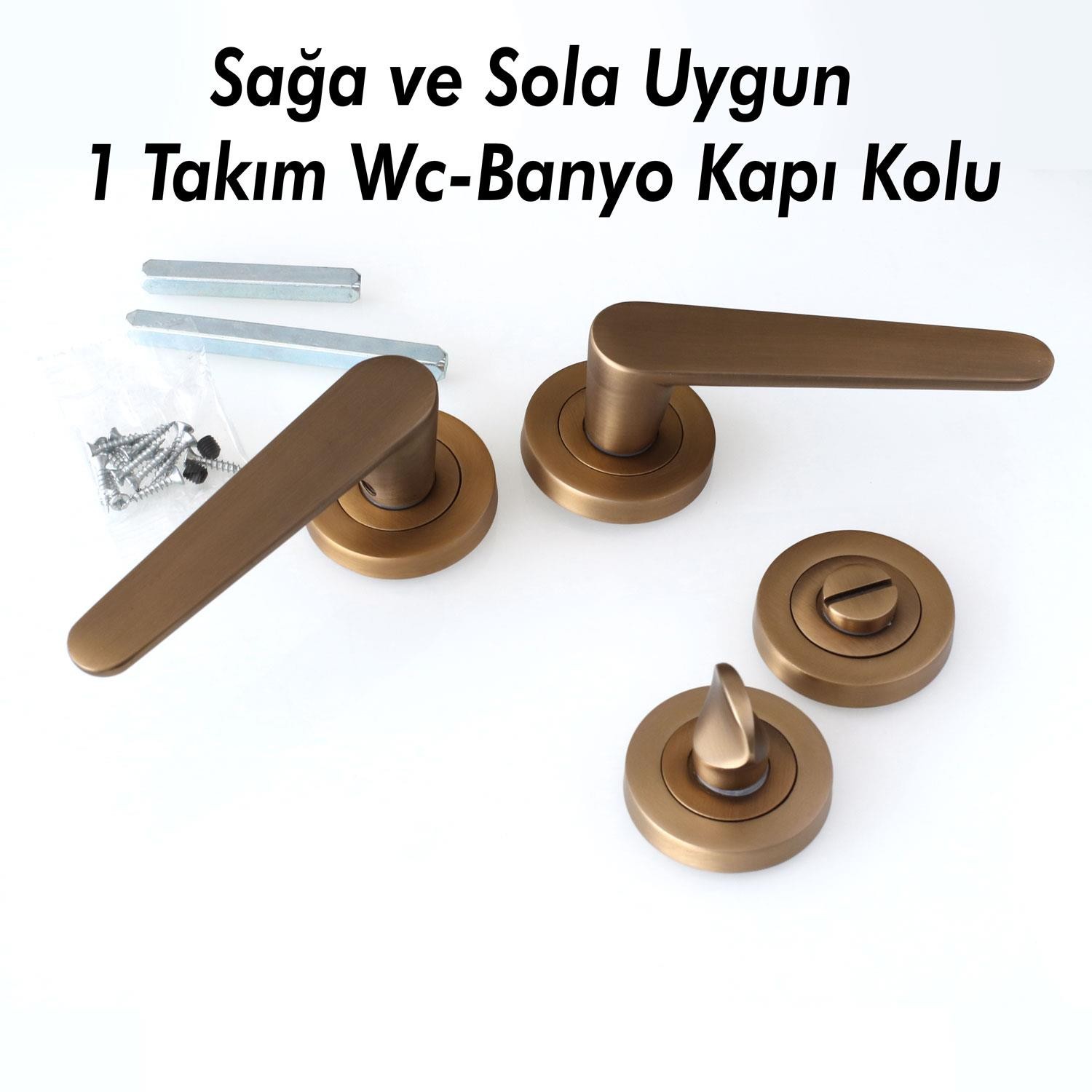 Kayı Antik Sarı Wc-Banyo Kapı Kolu Daire Rozetli Sürgülü Çelik Kapı Kulpu Gold Kolları