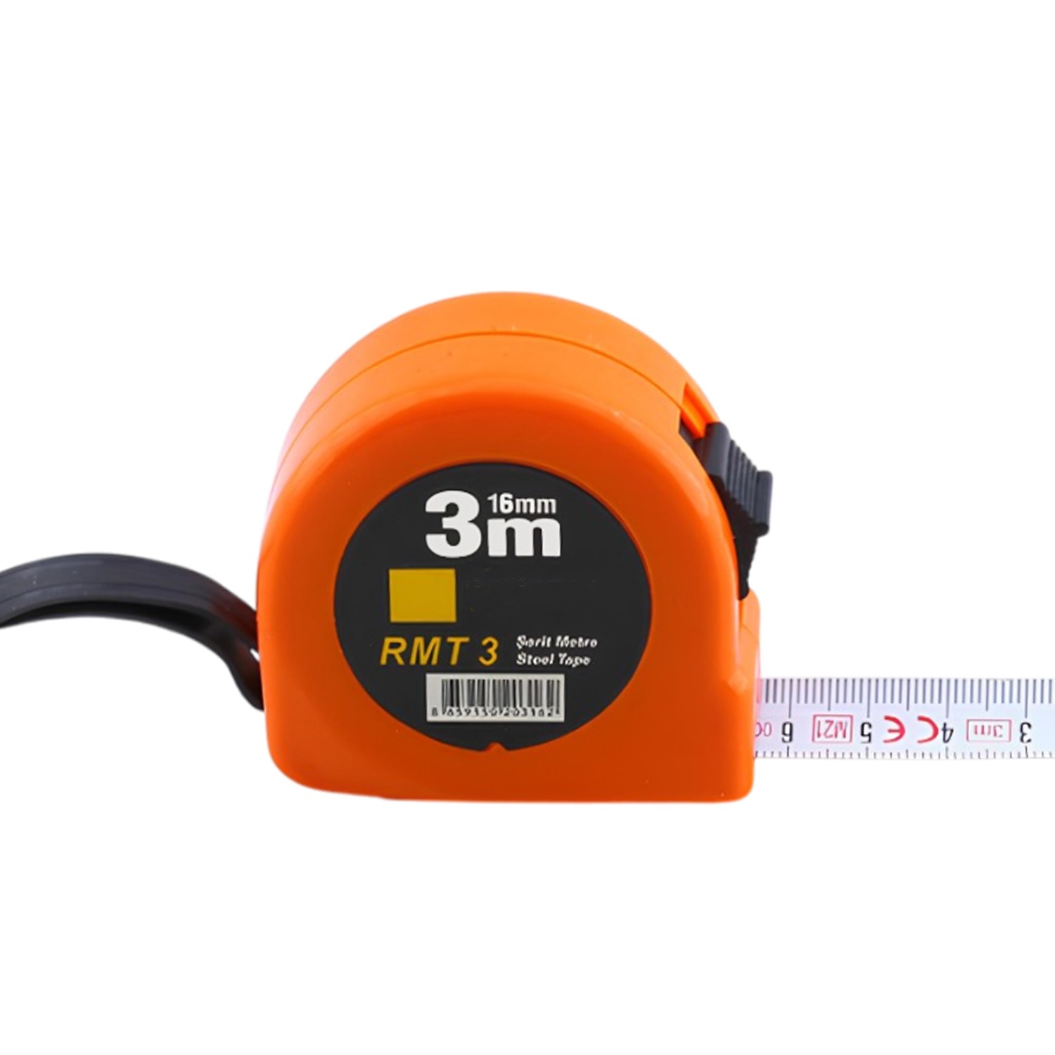 Şerit Metal Bükülebilir Metre 3 m x 16 mm Turuncu Renk Düğmeli Ölçüm Ölçme Plastik Kasalı