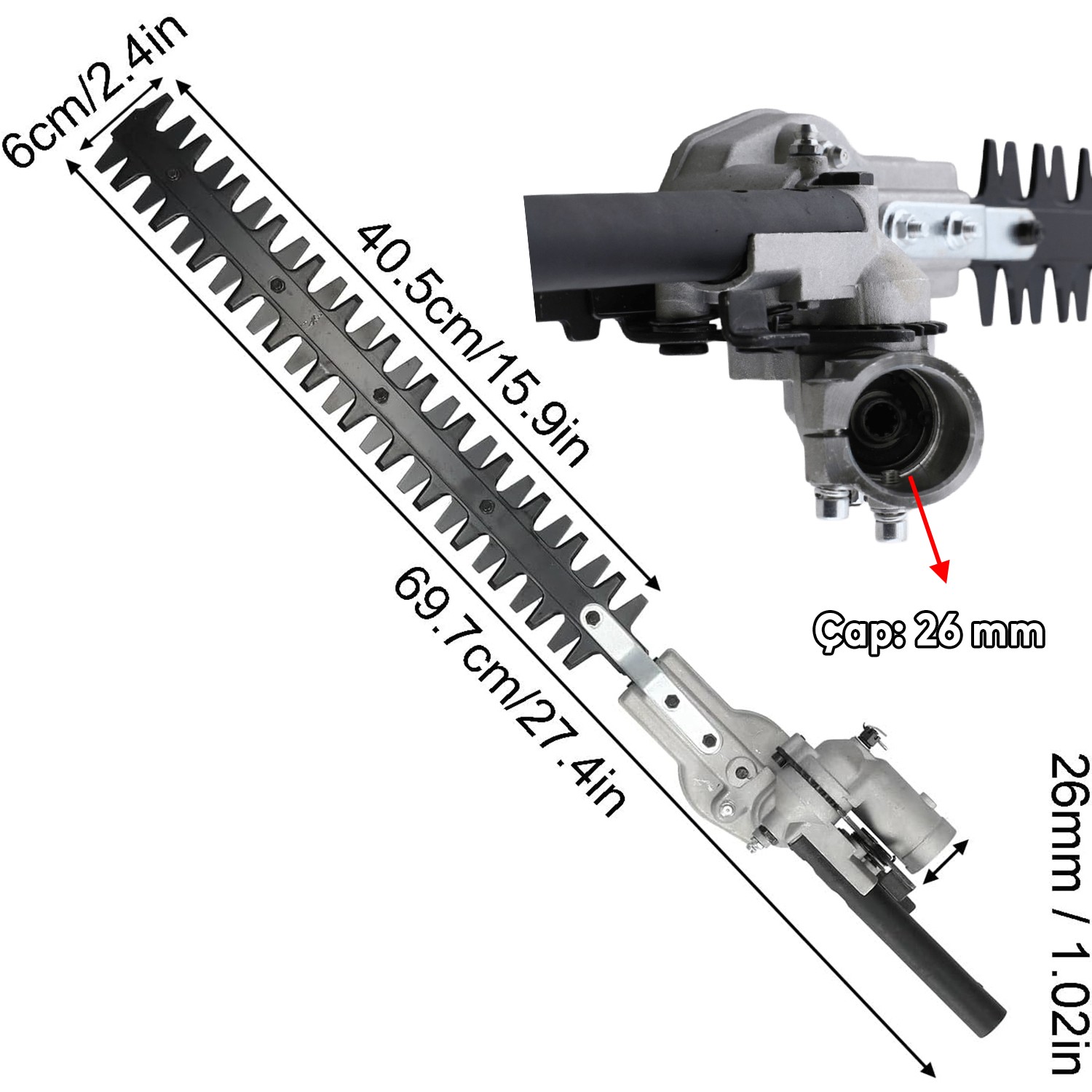 Çit Kesme Makinası Budama Düzeltme Aparatı Başlığı Çalı Kesme Bahçe Gül Bitki Tırpan 26 Mm 9 Diş