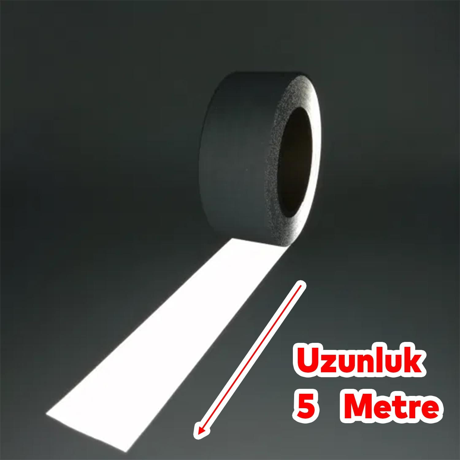 Düz Desensiz En 7.5 cm 5 Mt İkaz Bandı Reflektif Metalize Gri Renk Gece Parlayan Reflektörlü Bant