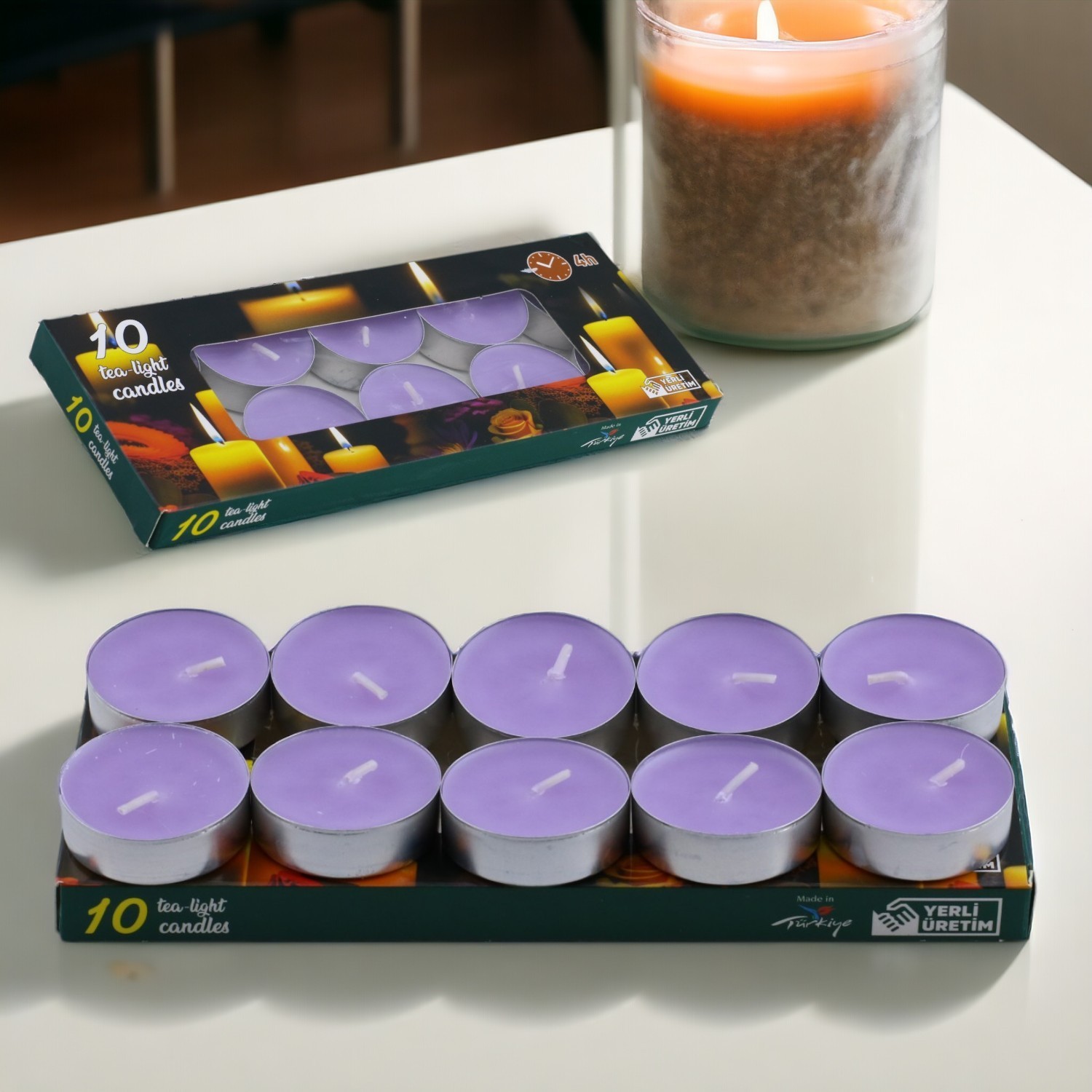 Tealight Mum 10x10 Gr Dekoratif Mumu Kandil Hediyelik Fitilli Mumluk Şamdan Lila Renk Kokusuz