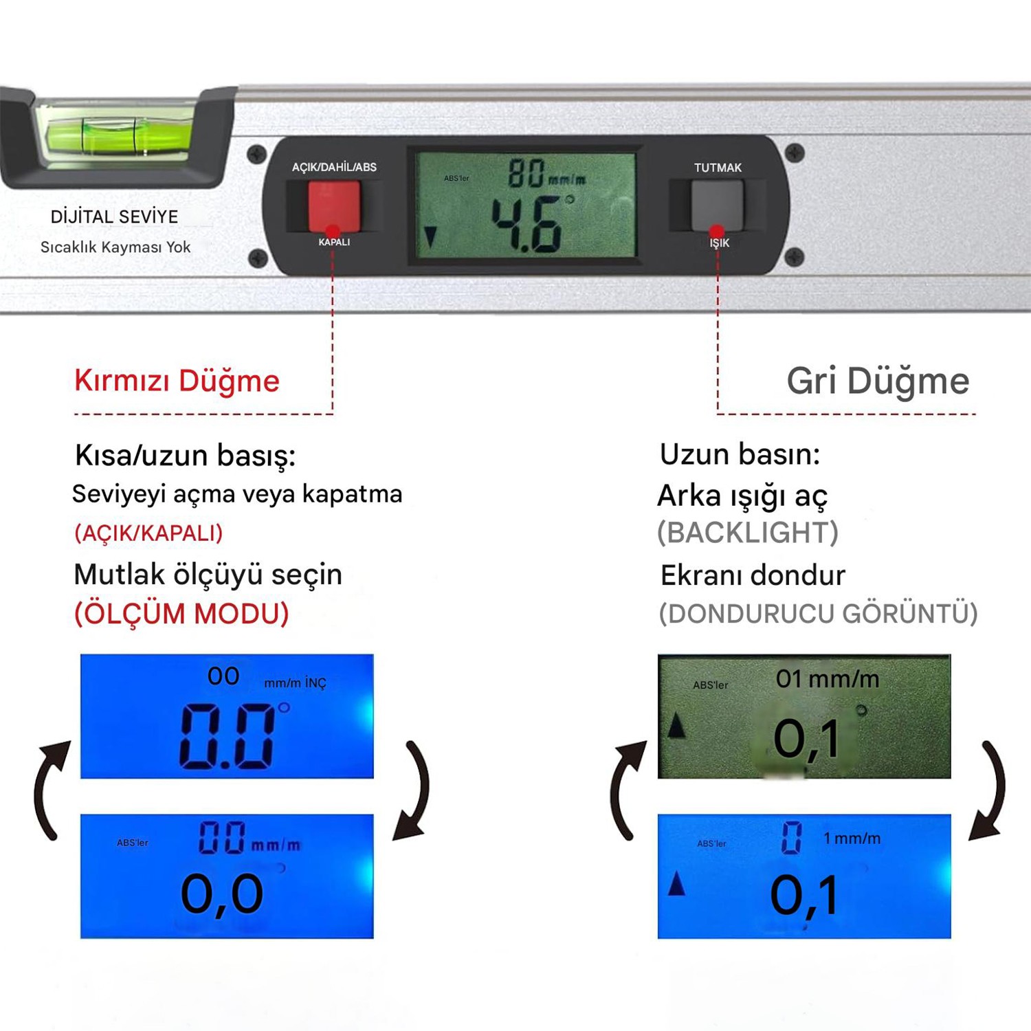 Dijital Lcd Ekranlı Su Terazisi 40 cm 400mm Hassas Elektronik Açı Ölçer Alüminyum Gövde Gönye Cihazı