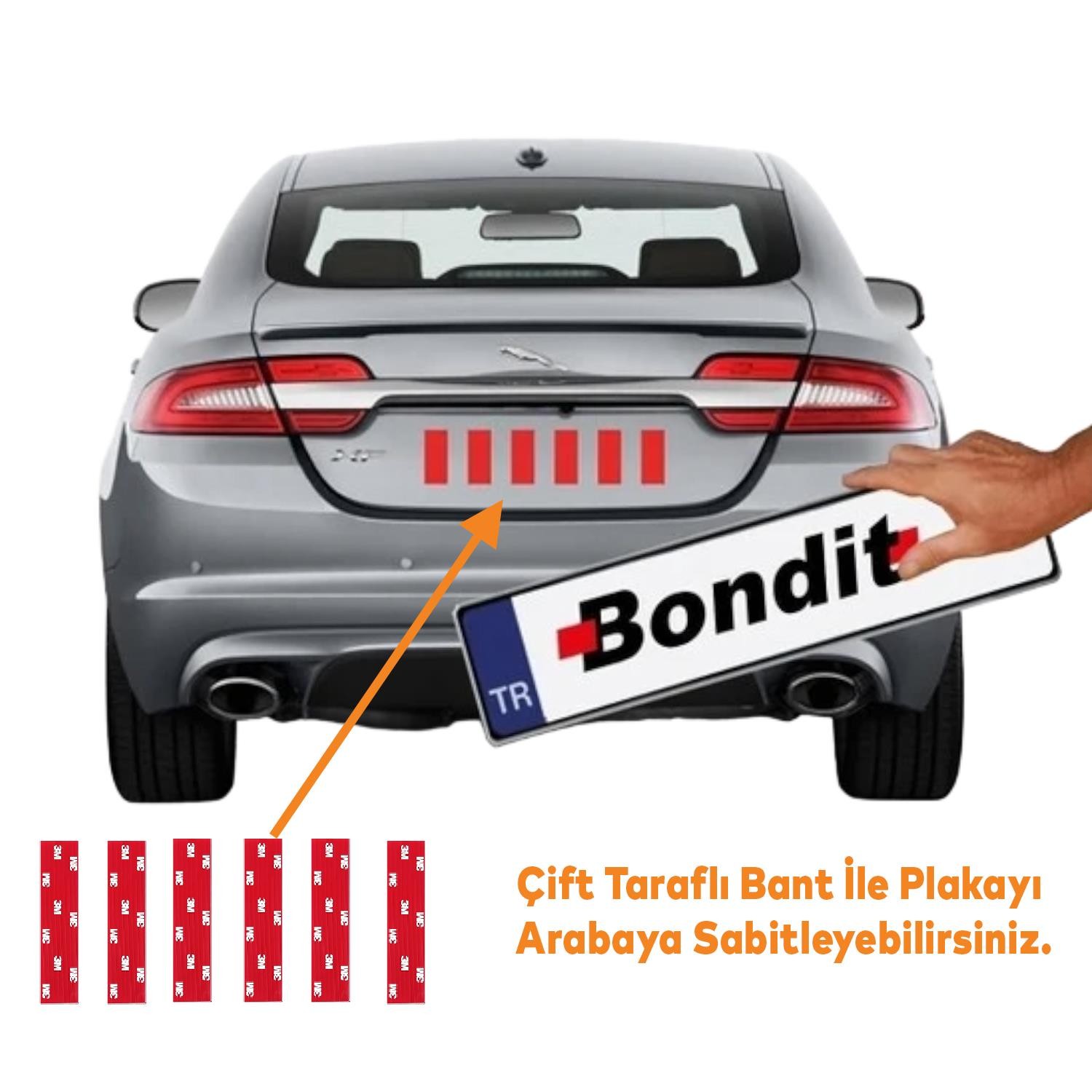 Bondit Araç Plaka Güçlü Yapıştırıcı 3M Yapıştırma Çift Taraflı Bant Bandı 95 mm X 35 mm BND01069530