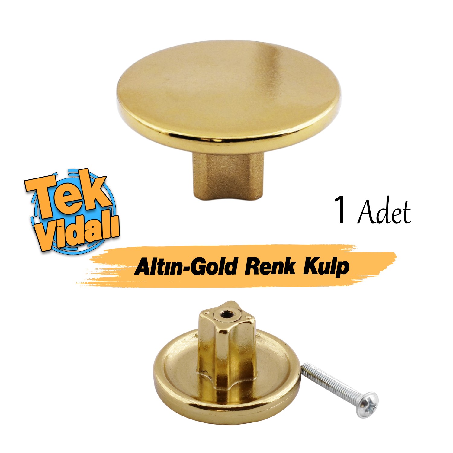 Tek Vidalı Düz Lüks Altın-Gold Düğme Metal Kulp Çekmece Mobilya Mutfak Dolabı Dolap Kulbu Kulplar