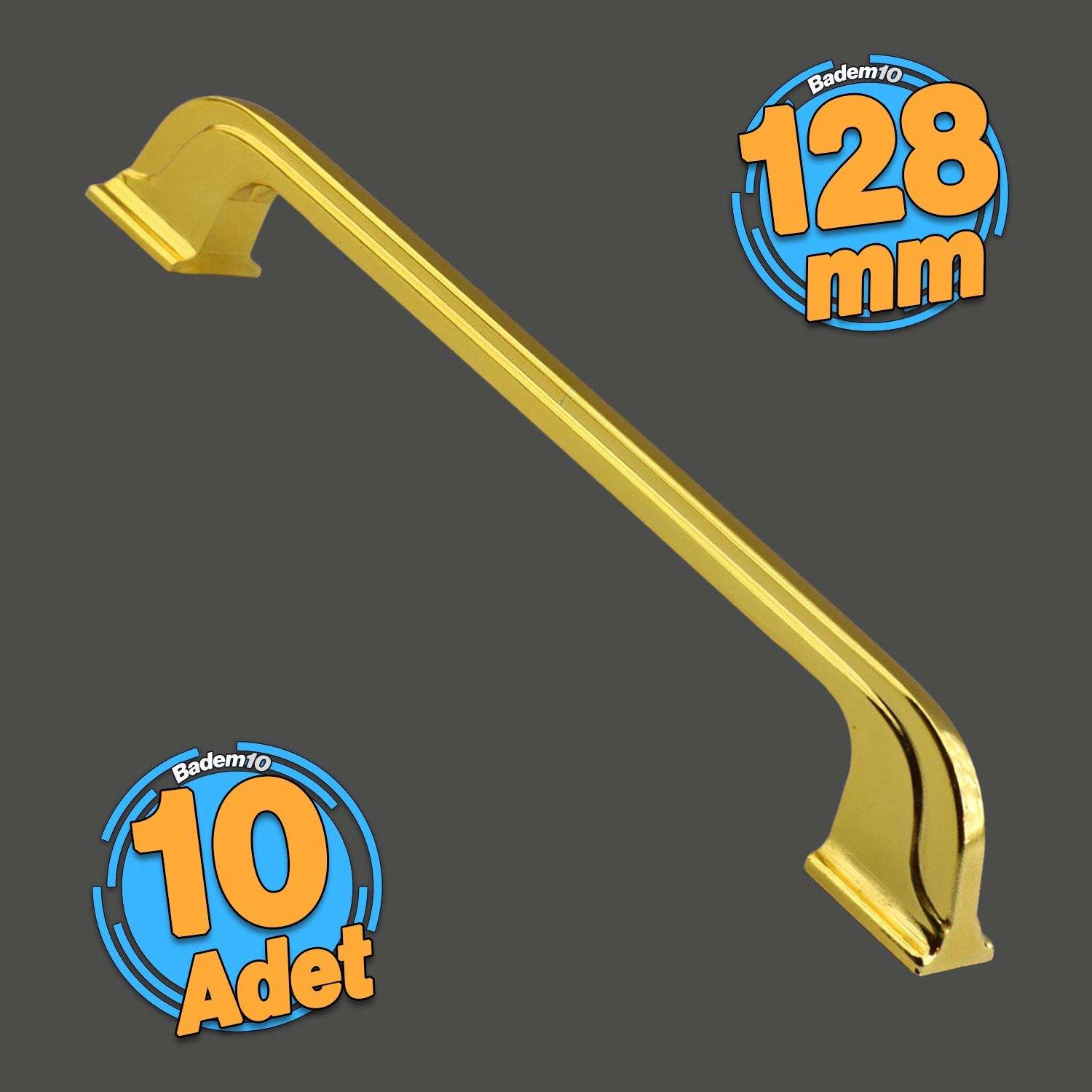 10 Adet Alperen Düz Mobilya Mutfak Dolabı Çekmece Dolap Kulpu Metal Kulp Kulbu 128 MM-12.8 CM Altın