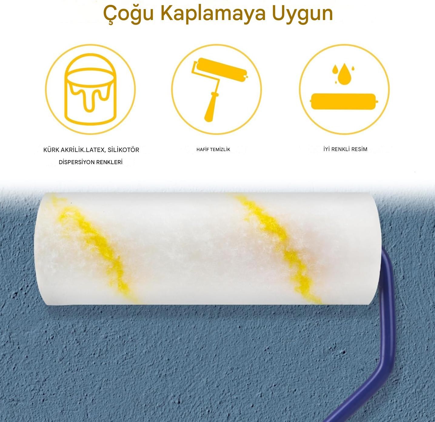 Boyacı Rulosu Yüzeyler için Saplı Duvar Boya Rulosu Fırça Saten Parmak Boyama Tadilat Rulosu 10 cm