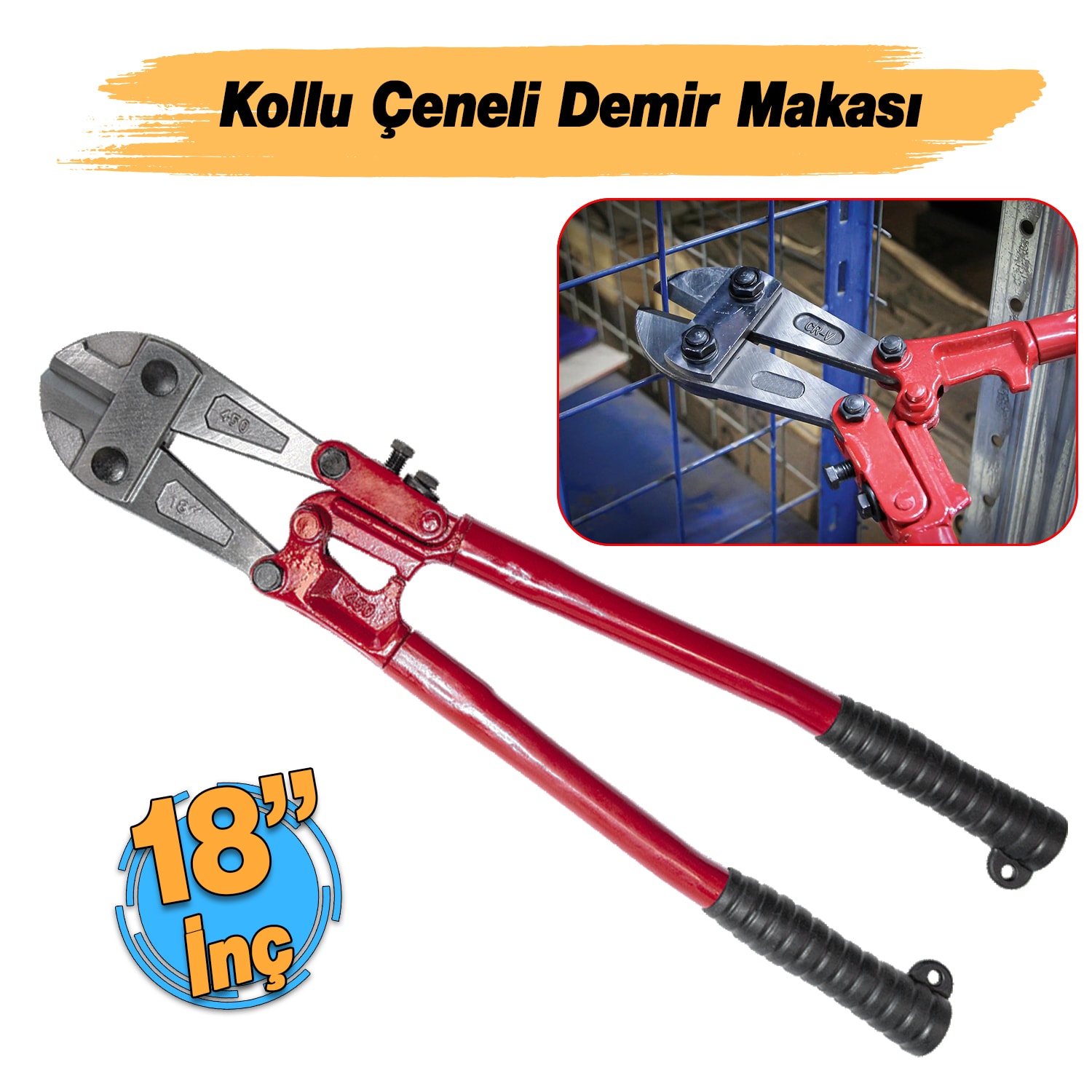 (18'') Kollu Çeneli Kupplon Demir Kesme Makası Çubuk İnşaat Teli Metal Kesim Makası Vanadyum Çelik 