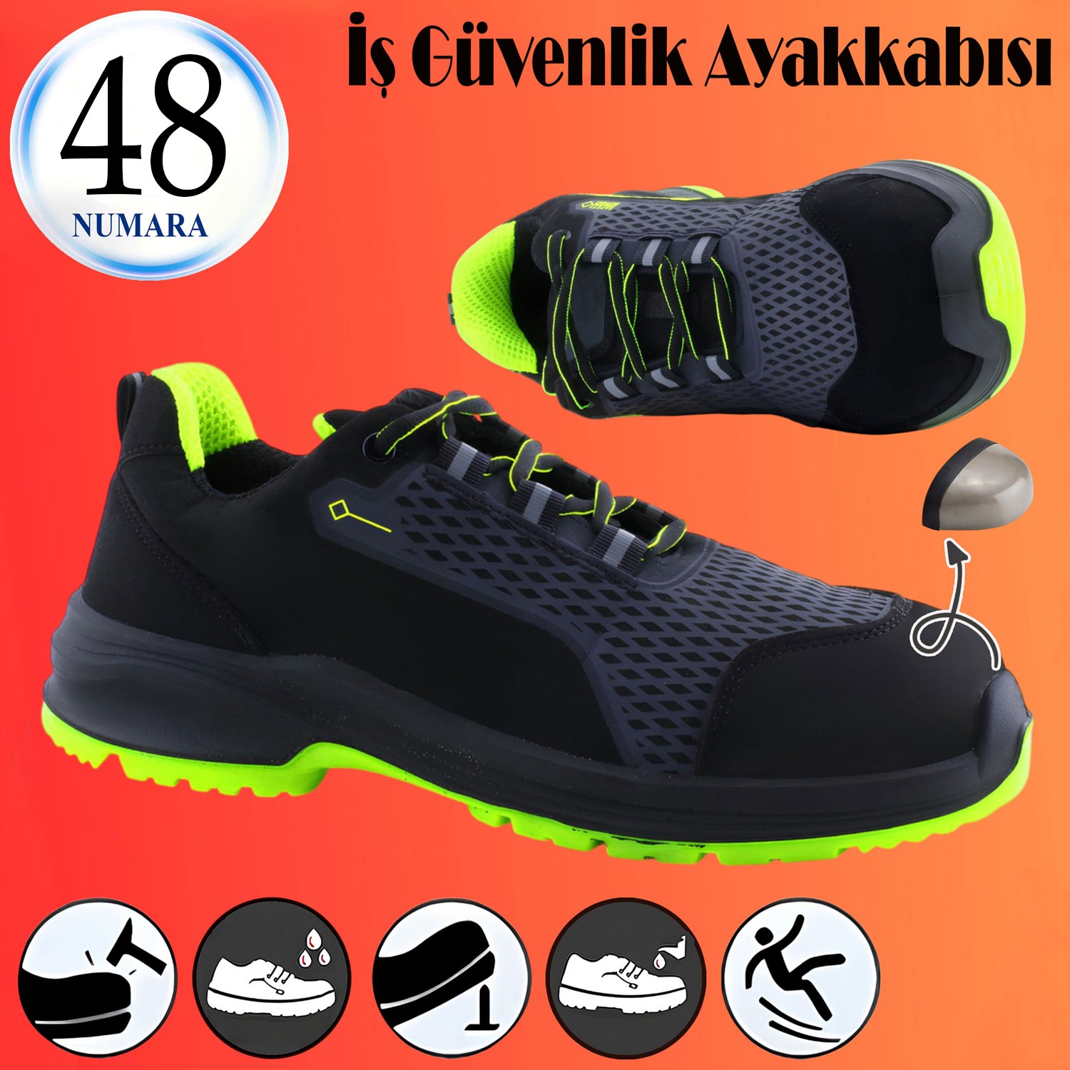 İş Ayakkabısı Çelik Demir Burunlu 48 Numara Nubuk Bağcıklı Sportif Güvenlik İnşaatçı Ayakkabı