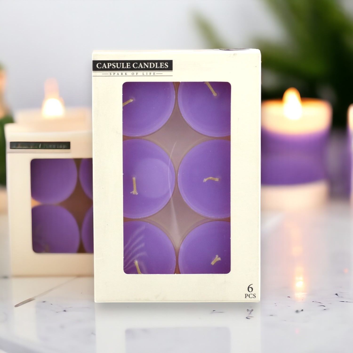 Tealight Kapsül Mum 6x35 Gr Dekoratif Mumu Kandil Hediyelik Fitilli Mumluk Şamdan Mor Renk Kokulu