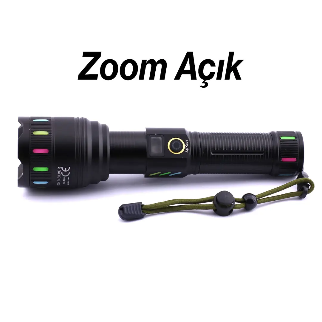 El Feneri Zoom Özellikli Uzun Menzil 80W Şarjlı Powerbank Ledli