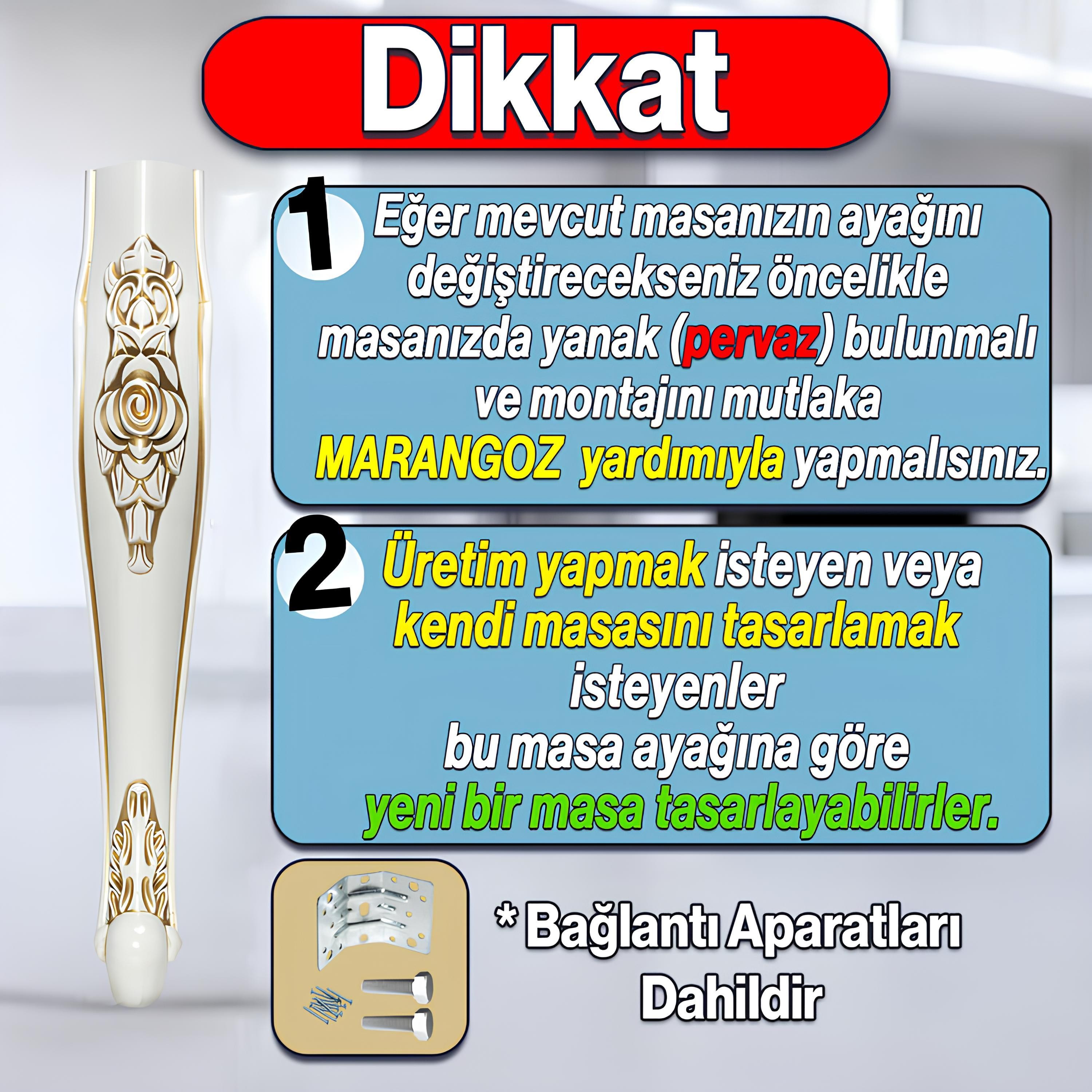 Rosa Masa Dresuar Ayağı 75 cm Plastik Krem Altın Gold Ayak Mutfak Yemek Masası Mobilya Ayakları