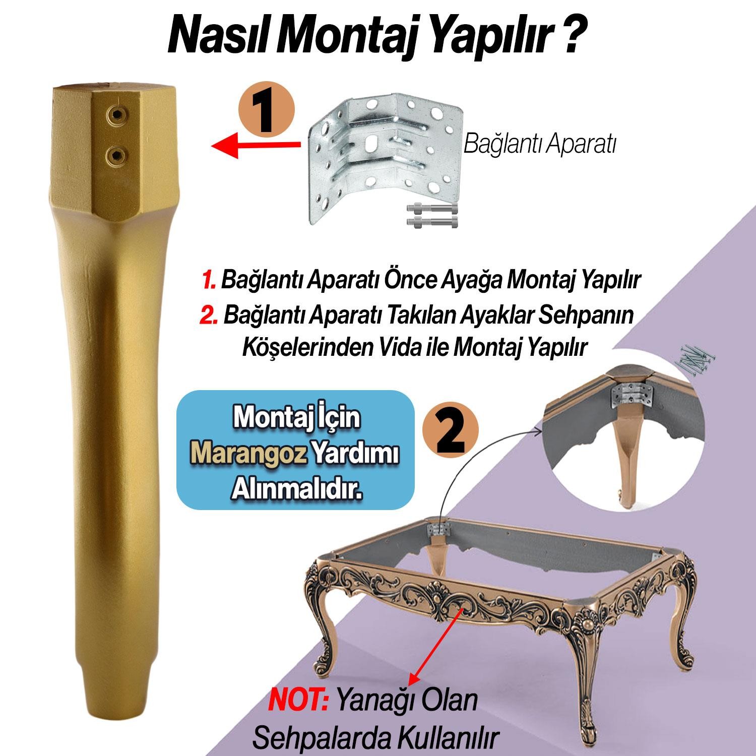 Erva Plastik 4 Adet Sehpa Ayağı 46 cm Gold Altın Orta Ayak Zigon Sehpa Mobilya Masa Ayakları Altın