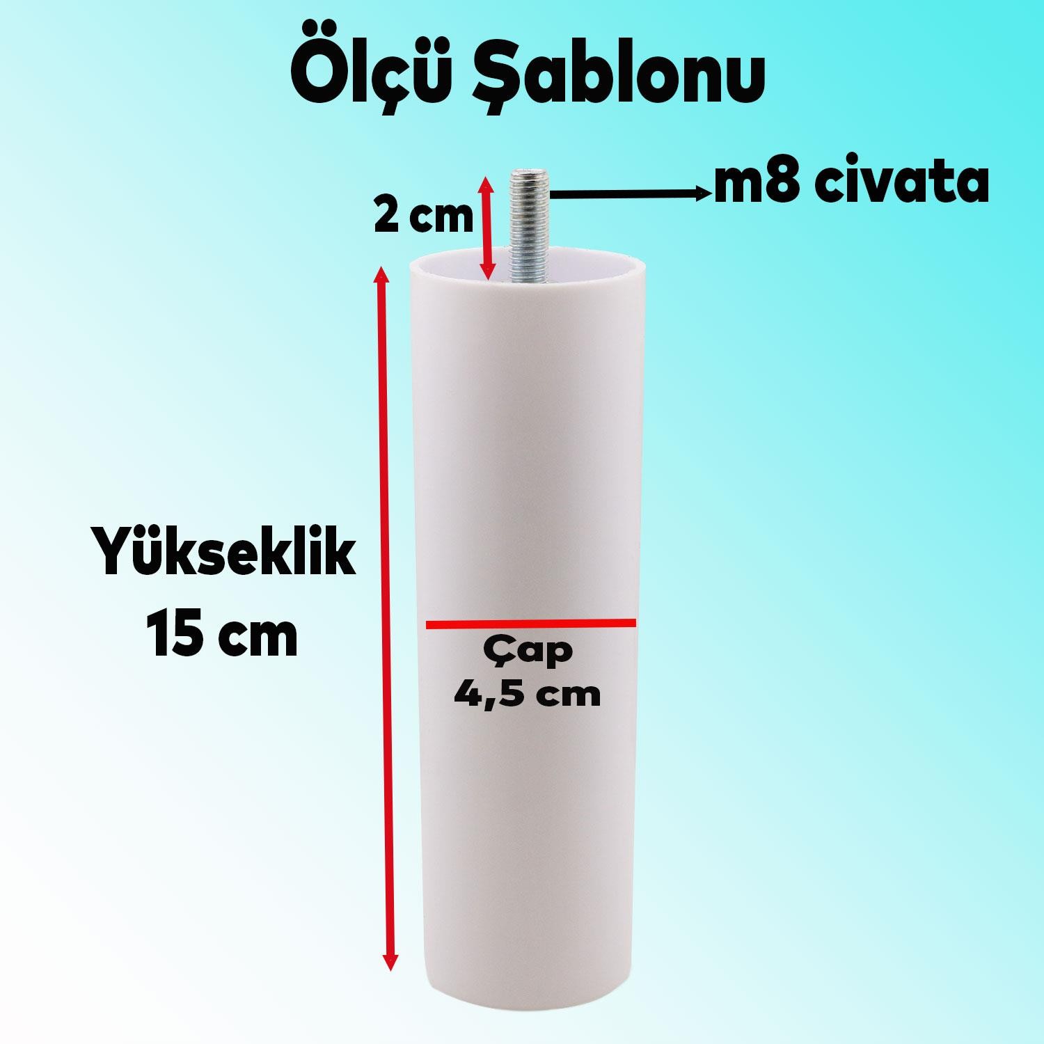 Mobilya Kanepe Koltuk Baza Yükseltme M8 Civatalı İnce Diş Destek Ayağı Ayakları Beyaz 15 cm 4 Adet