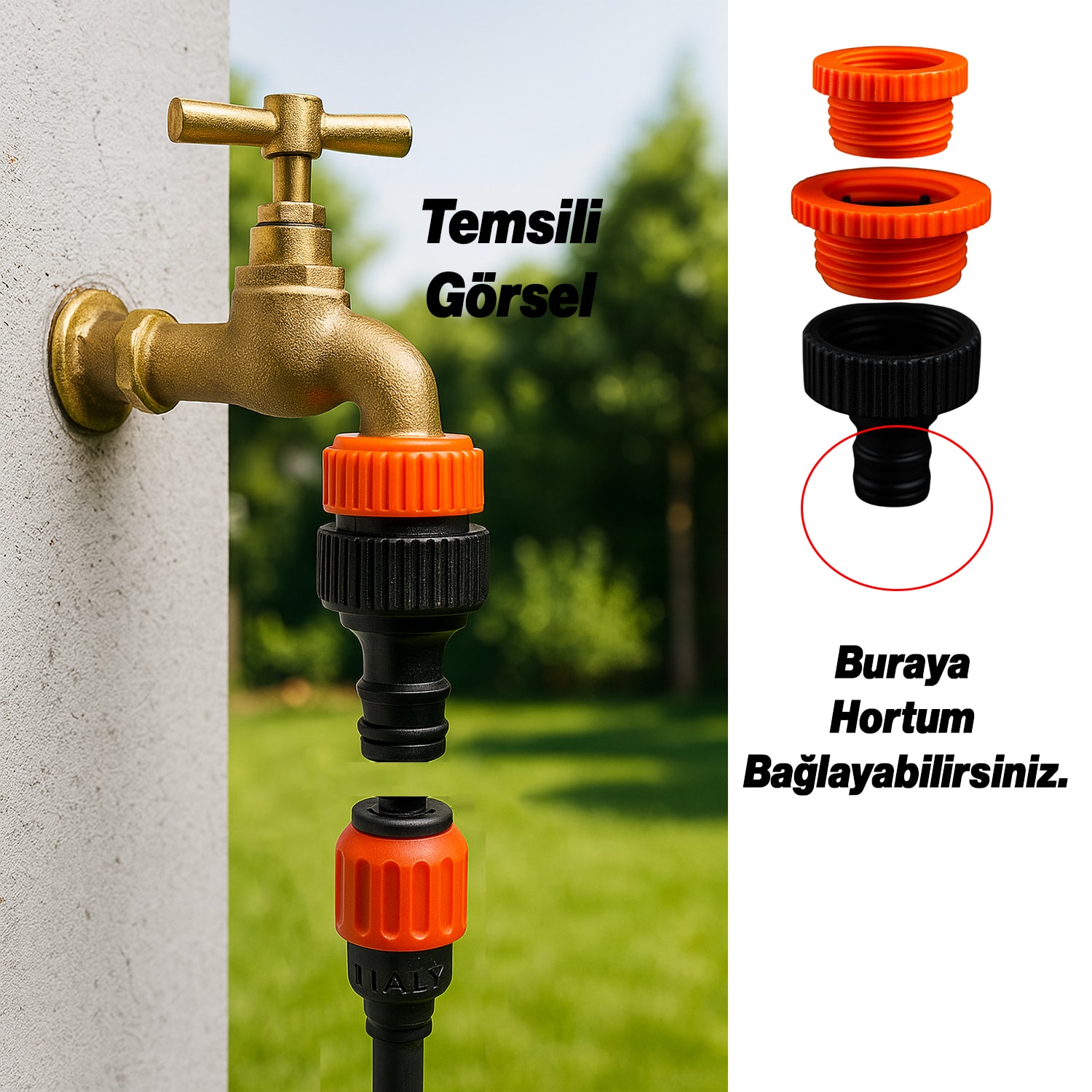 Adaptör 3 Farklı Ölçülü Hortum Bağlantı Aparatı Eki 1/2" - 3/4" - 1" MD306 Bahçe Hortum Ucu Plastik