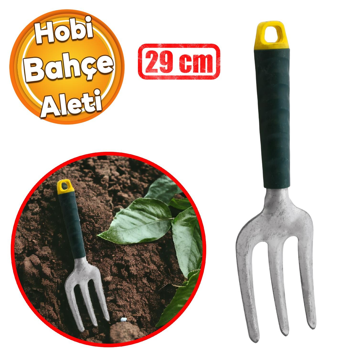 Metal Ot Sökme Aleti Çiçek Bitki Sökme Aparatı Toprak Belleme Hobi Aleti Küçük 29 cm 3'lü Çatal