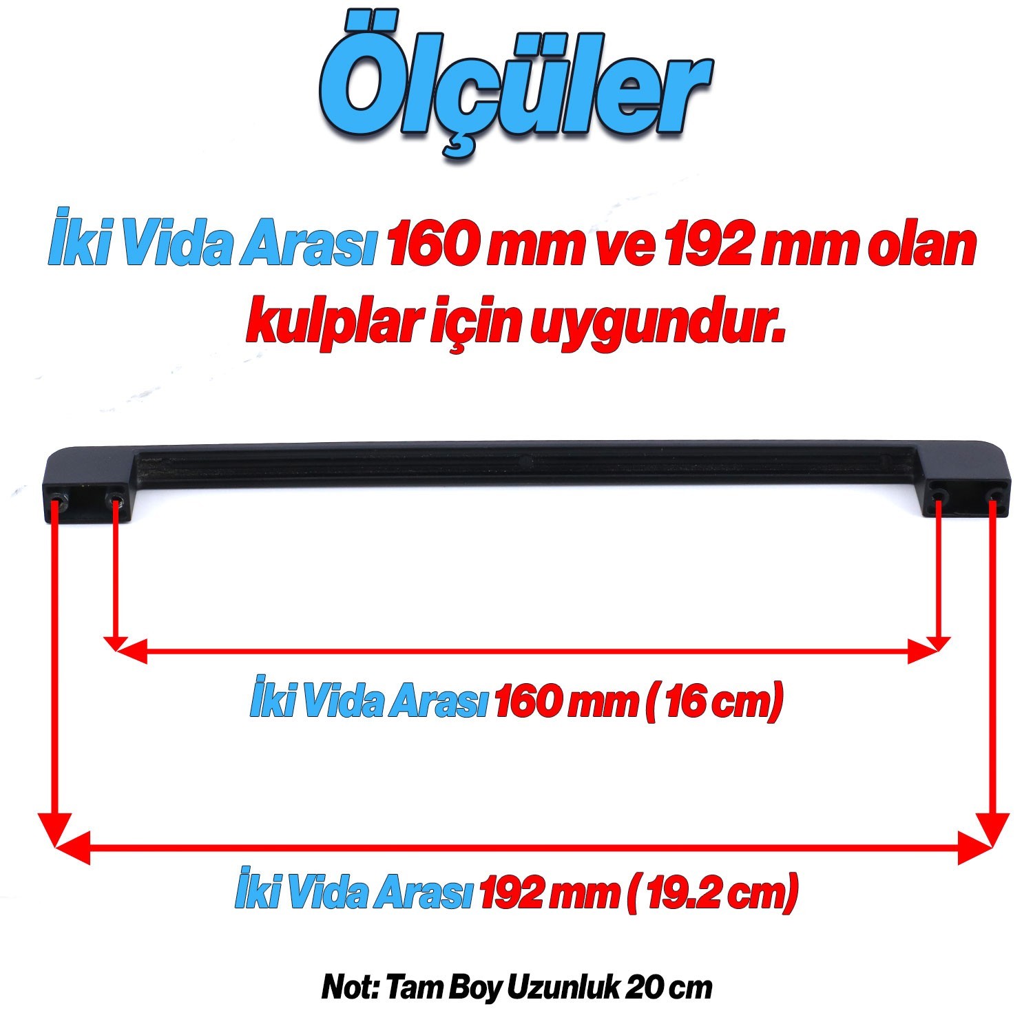10 Adet Radus 160 mm - 16 cm Siyah Metal Mobilya Çekmece Mutfak Dolabı Dolap Kulpları Kulbu Kulpu